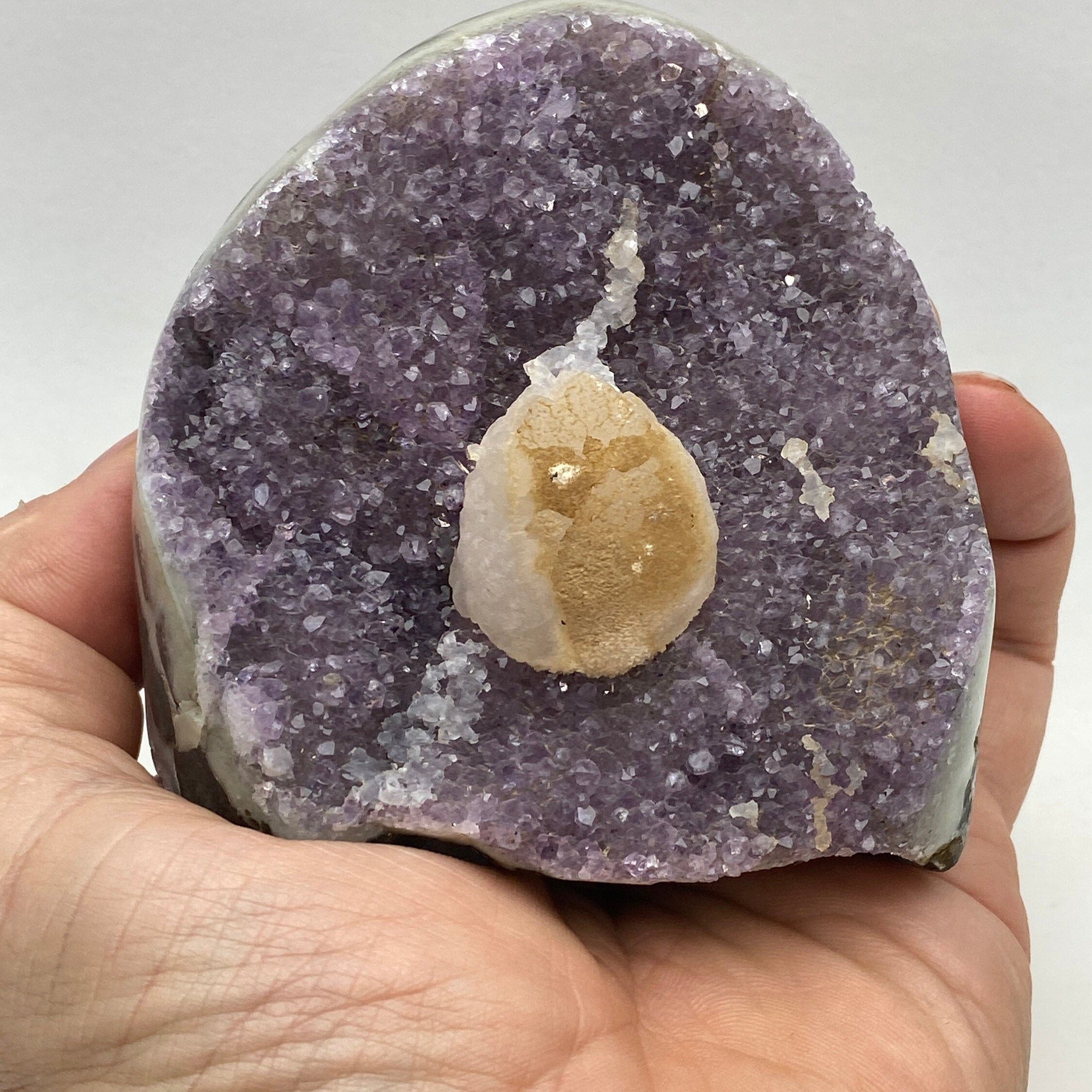 [shopname] - Amethyst geode cluster on a wood base, rock decor