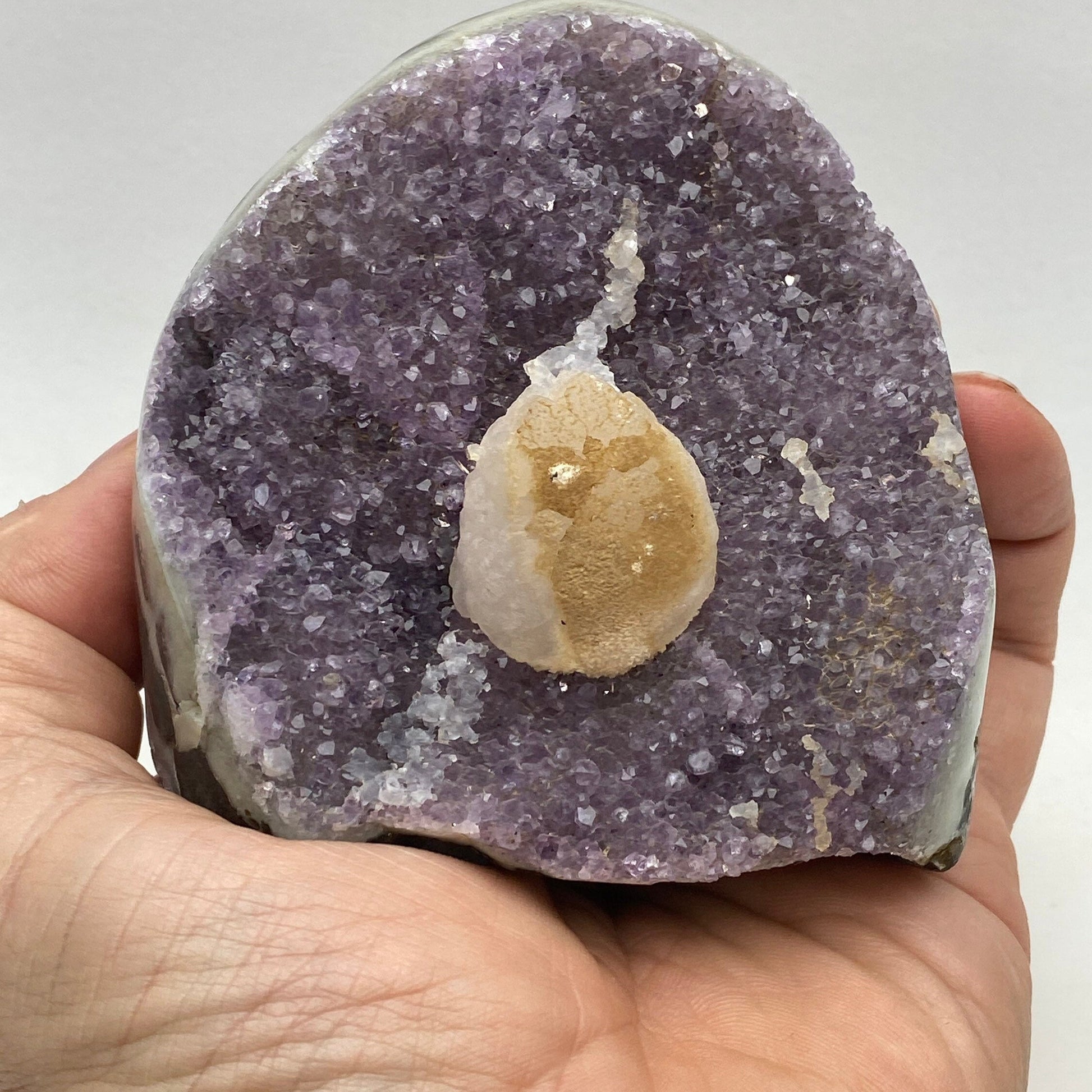[shopname] - Amethyst geode cluster on a wood base, rock decor