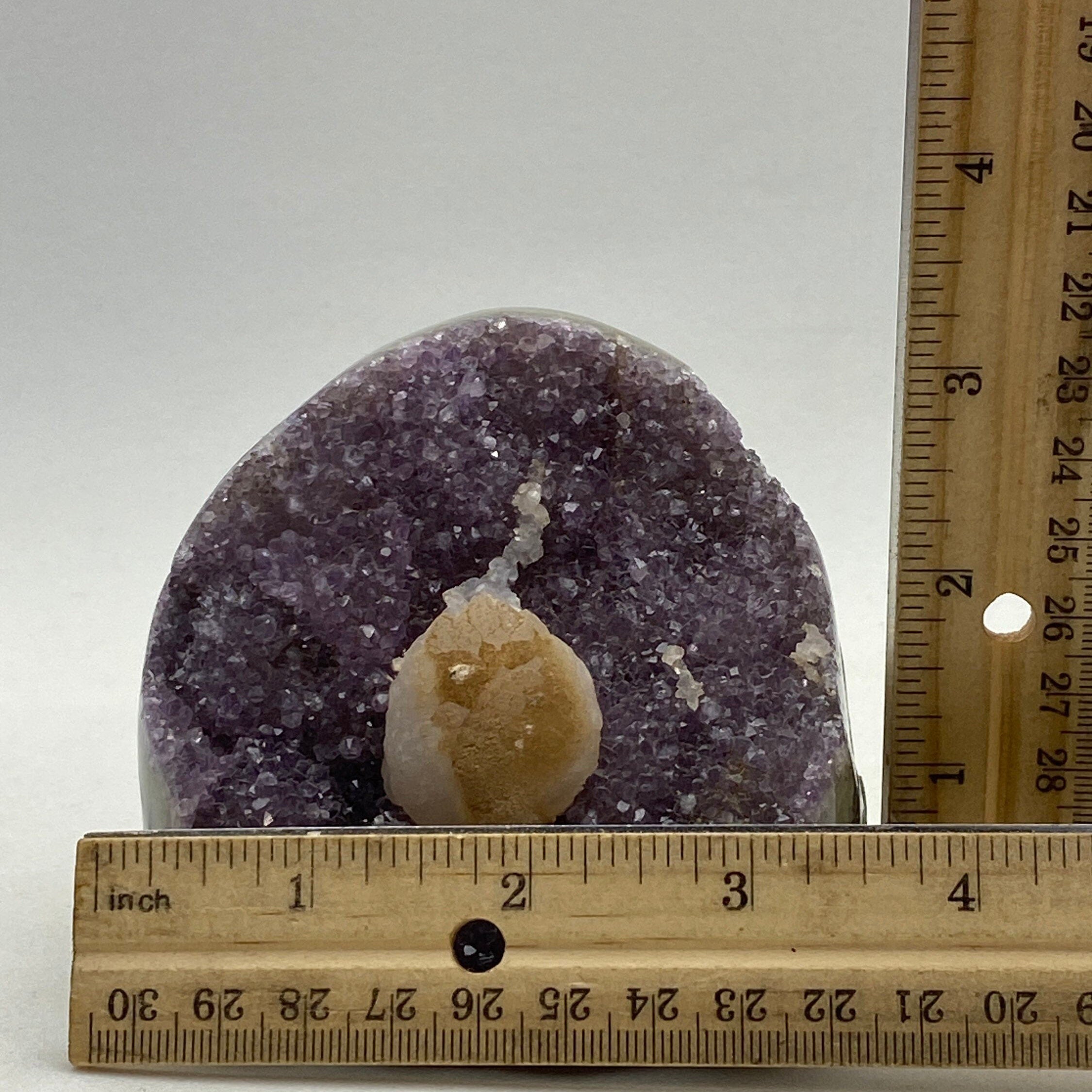 [shopname] - Amethyst geode cluster on a wood base, rock decor