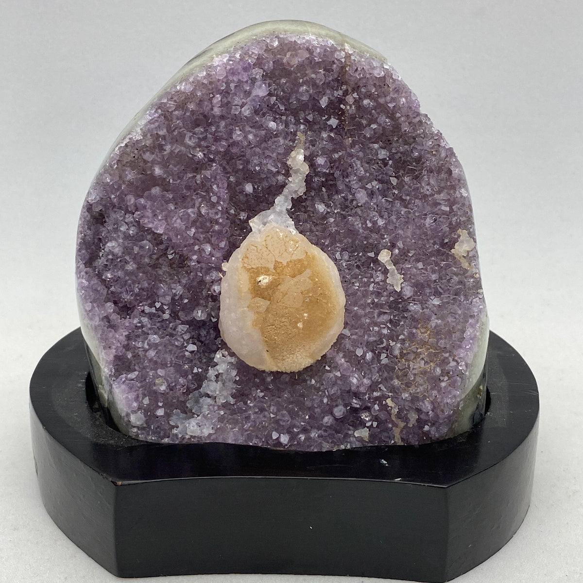 [shopname] - Amethyst geode cluster on a wood base, rock decor