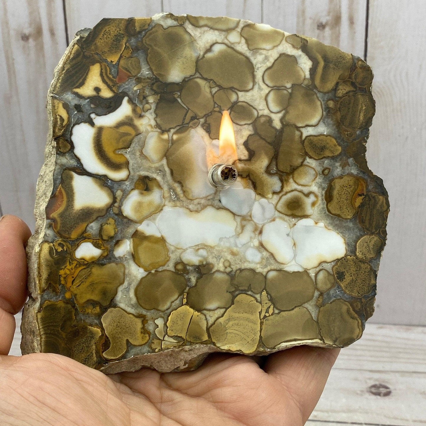 [shopname] - Spotted Agate Oil Candle Gift Box, rock decor