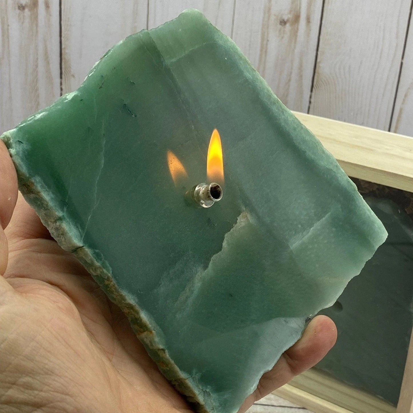 [shopname] - Green Quartz Rock Oil Candle Gift Box, rock decor