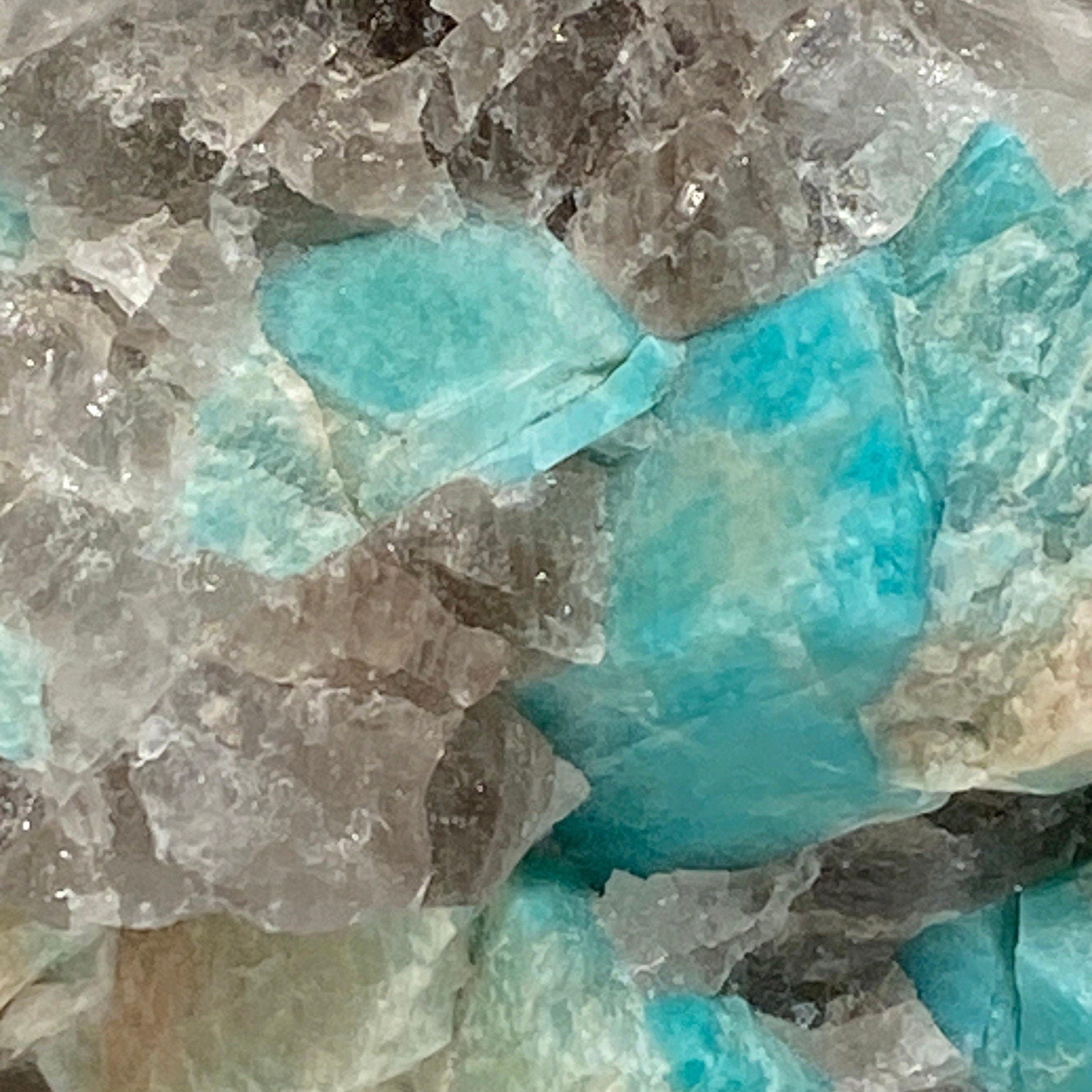 Amazonite crystal with smoky quartz