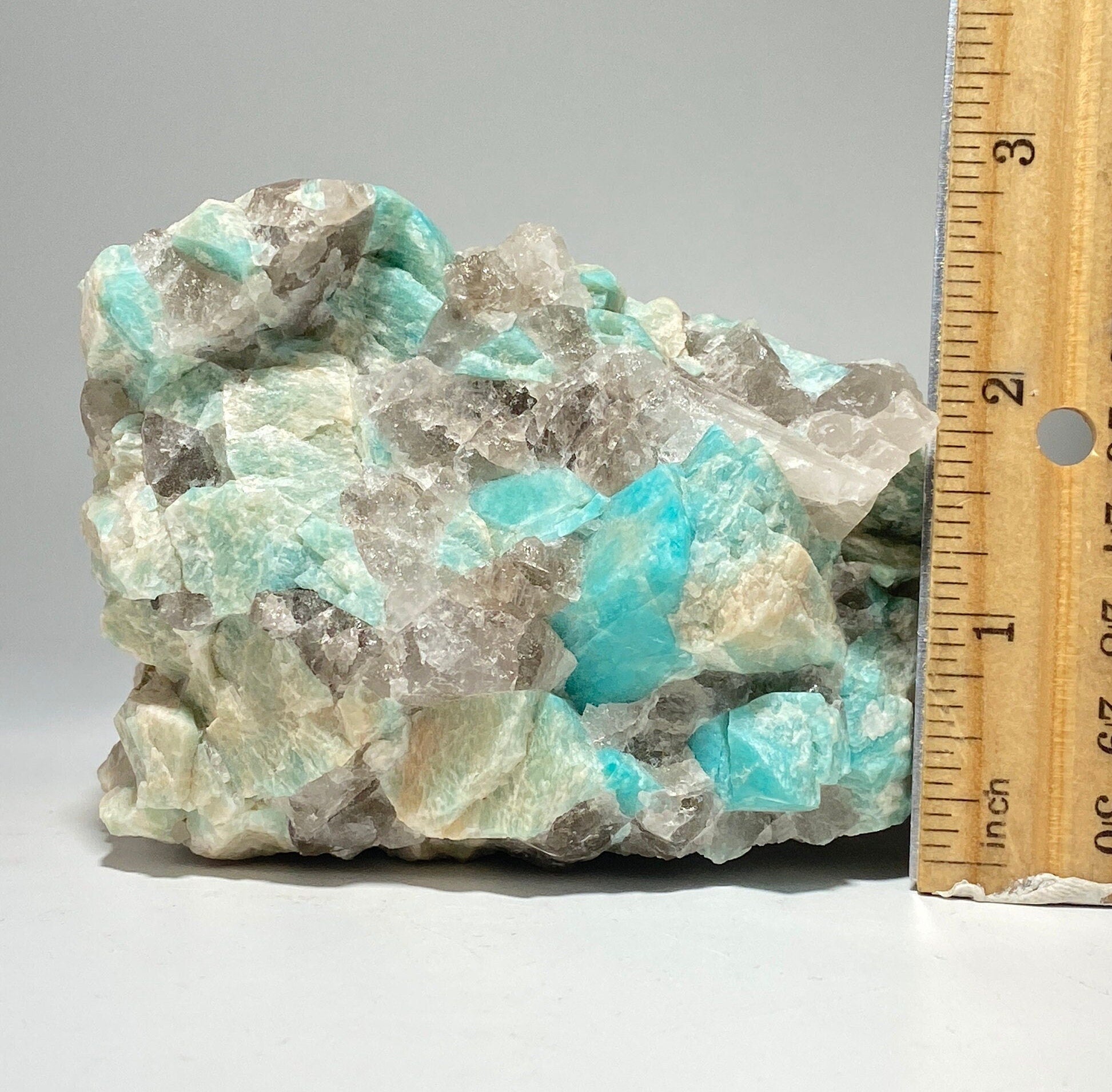 Amazonite crystal with smoky quartz
