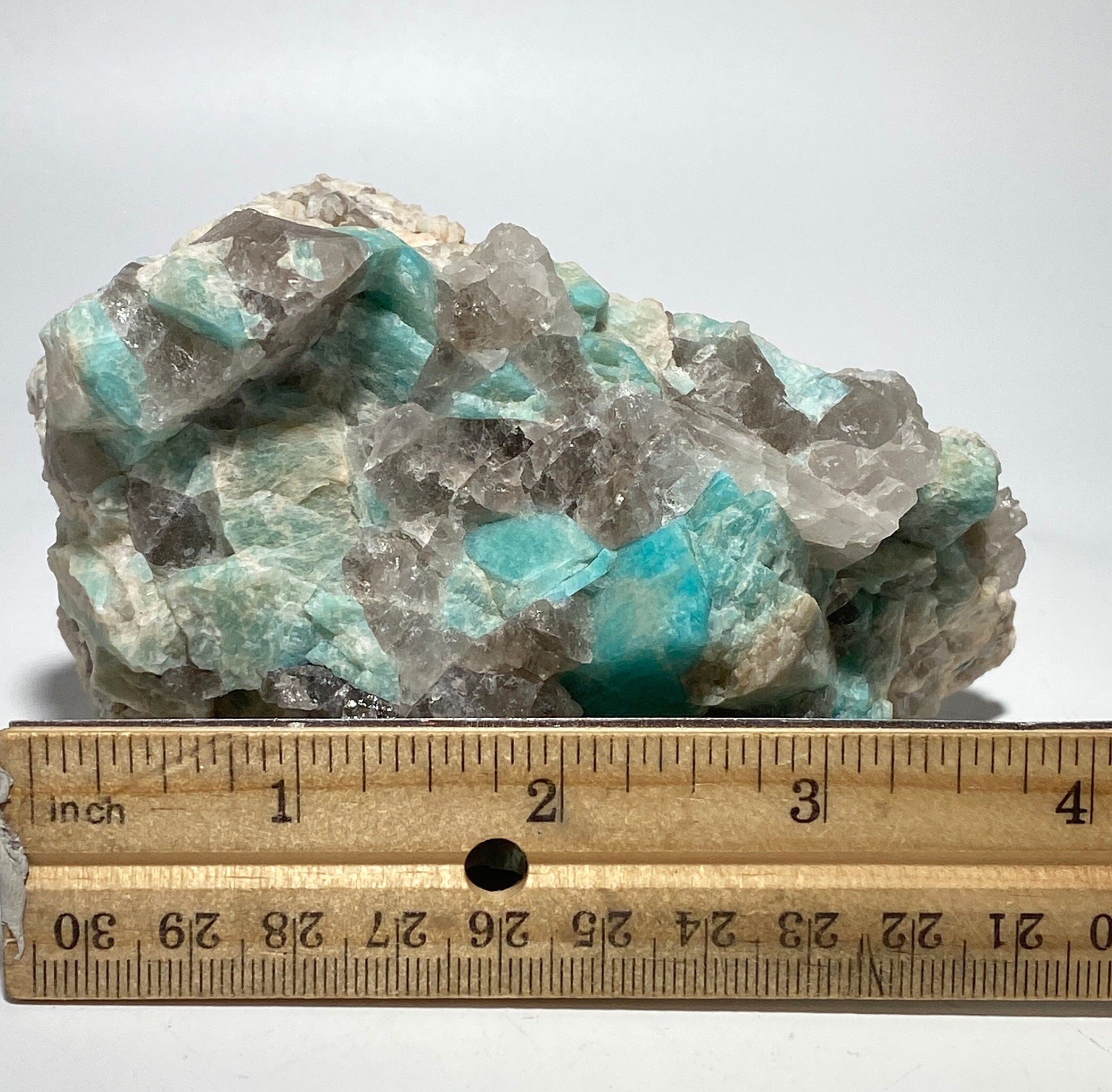 Amazonite crystal with smoky quartz