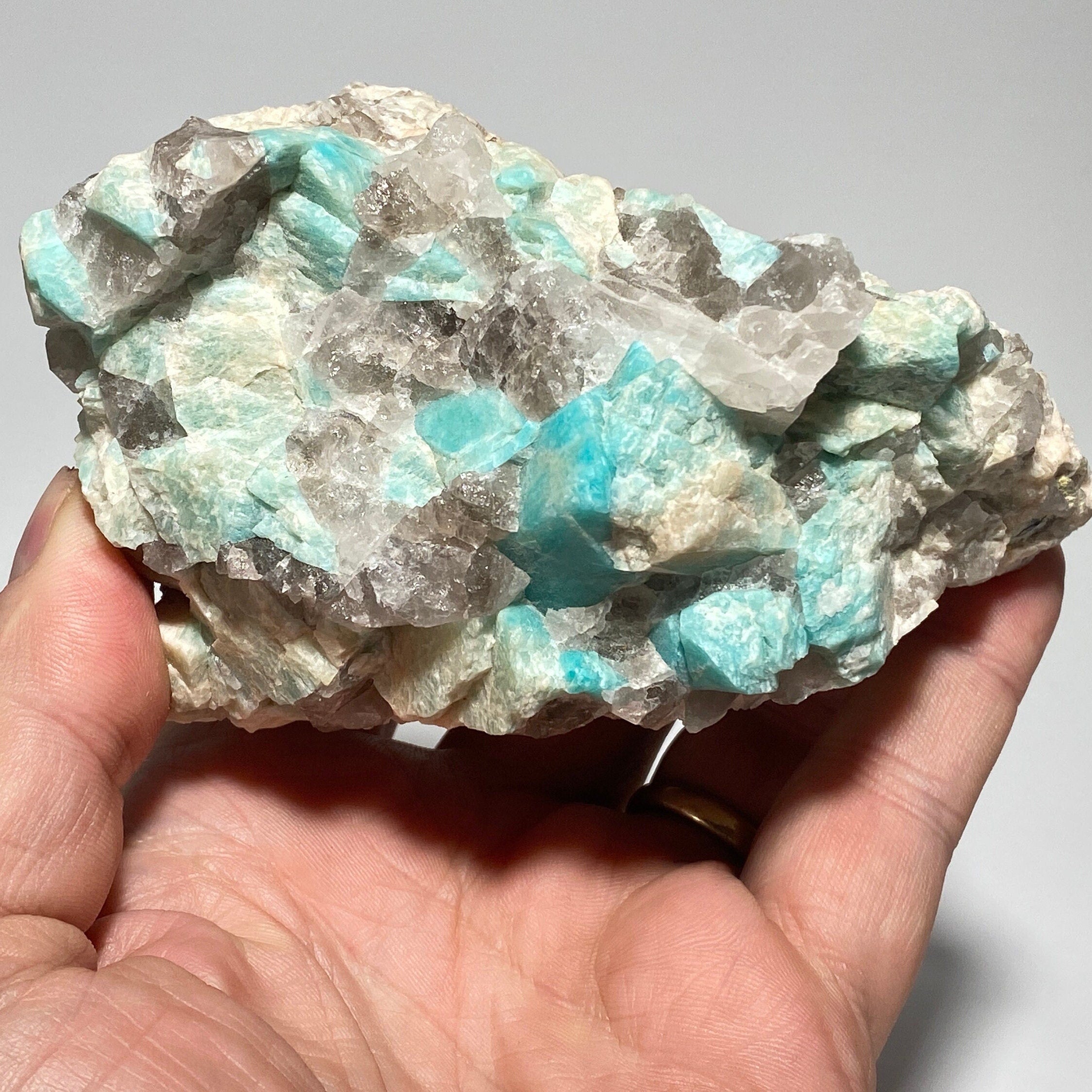 Amazonite crystal with smoky quartz