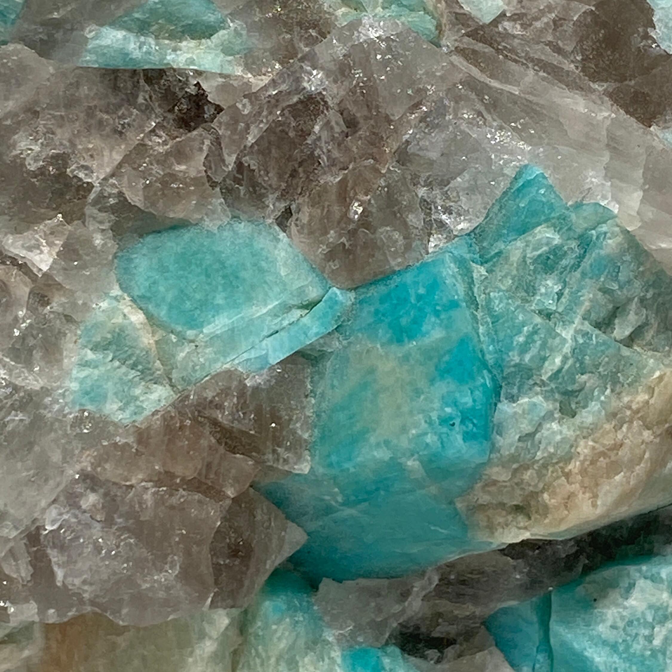 Amazonite crystal with smoky quartz