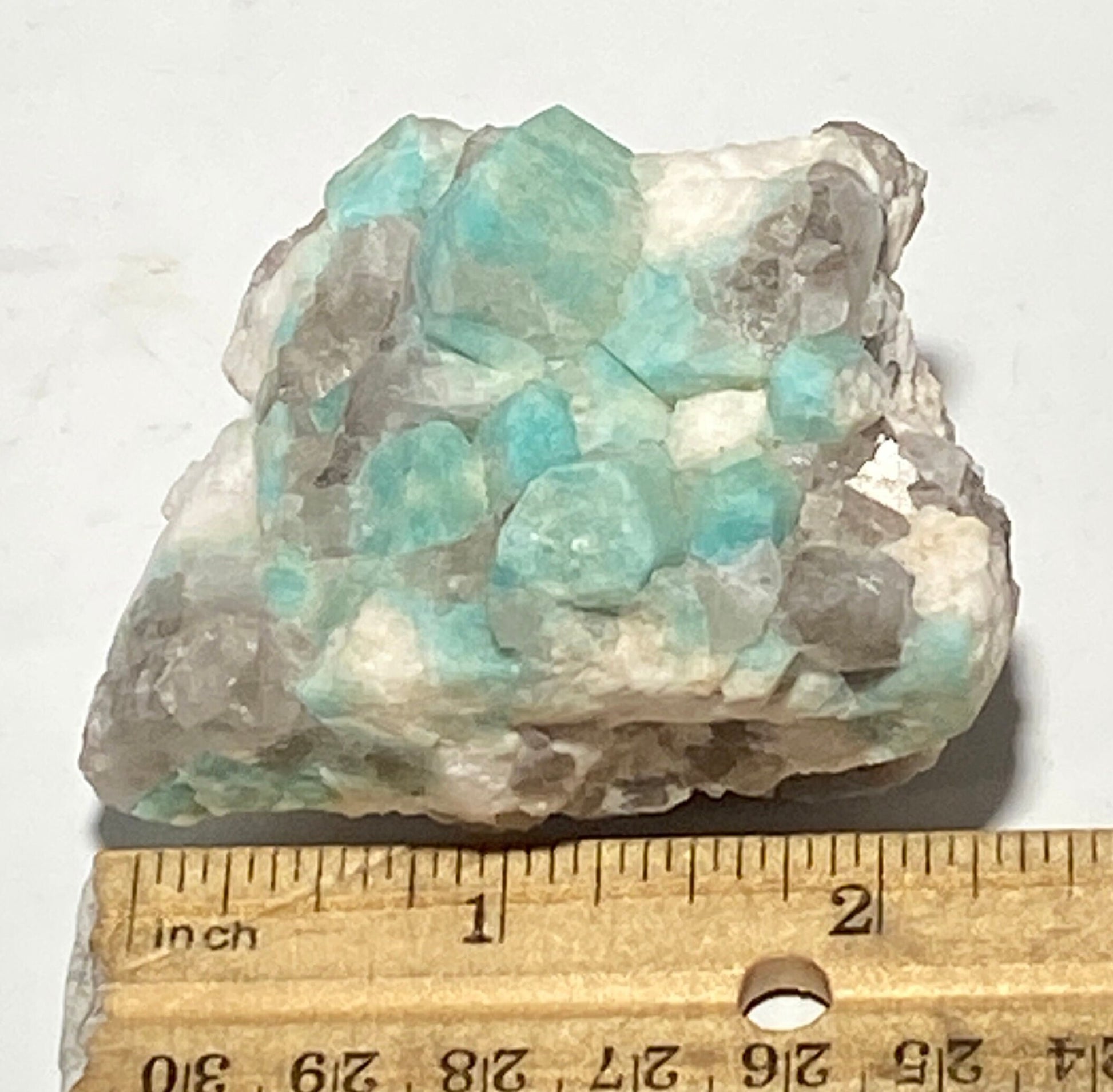[shopname] - Amazonite crystal with smoky quartz, rock decor