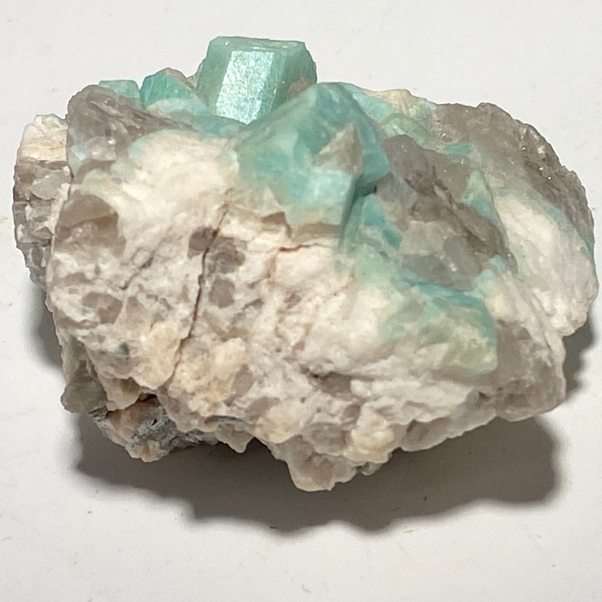 [shopname] - Amazonite crystal with smoky quartz, rock decor