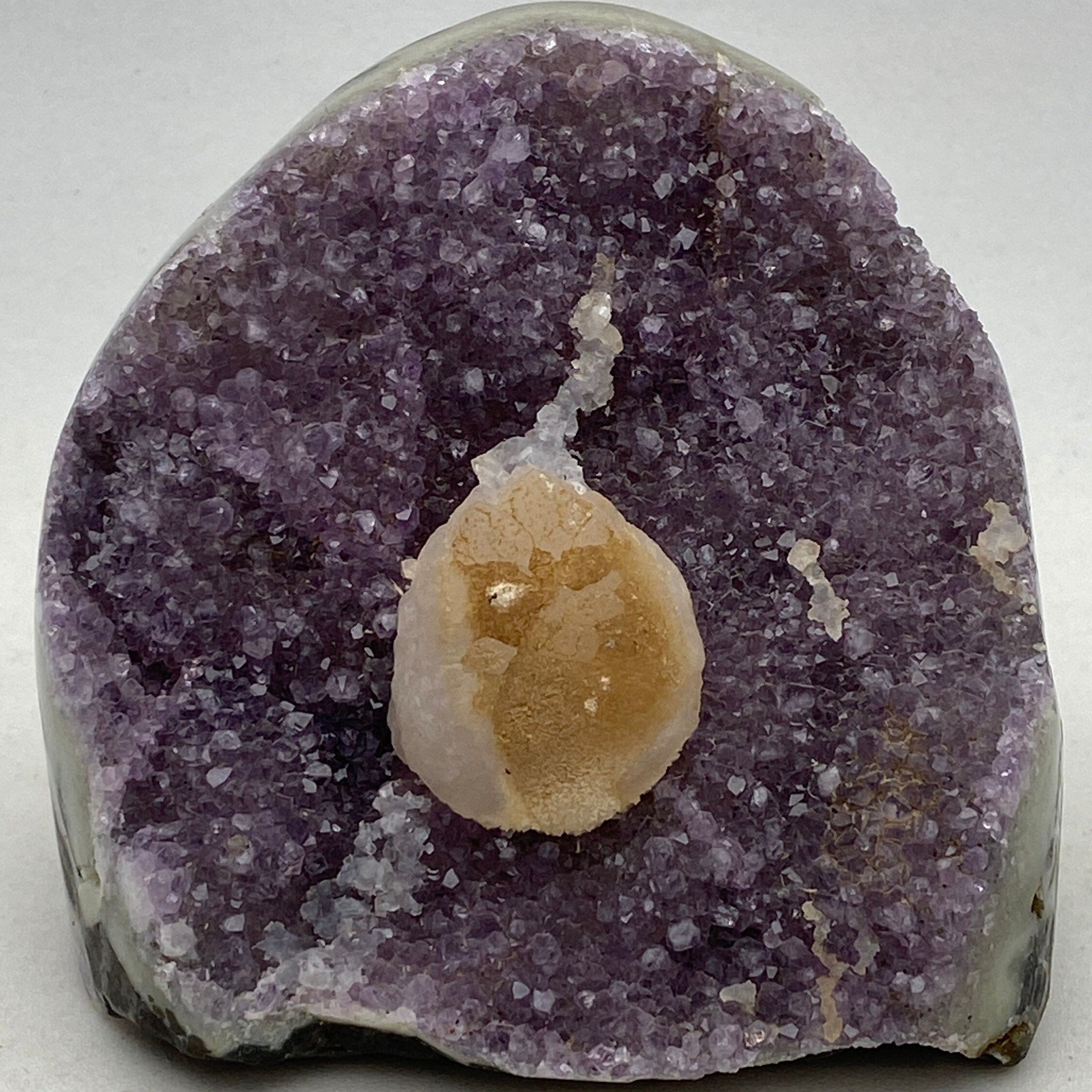[shopname] - Amethyst geode cluster on a wood base, rock decor