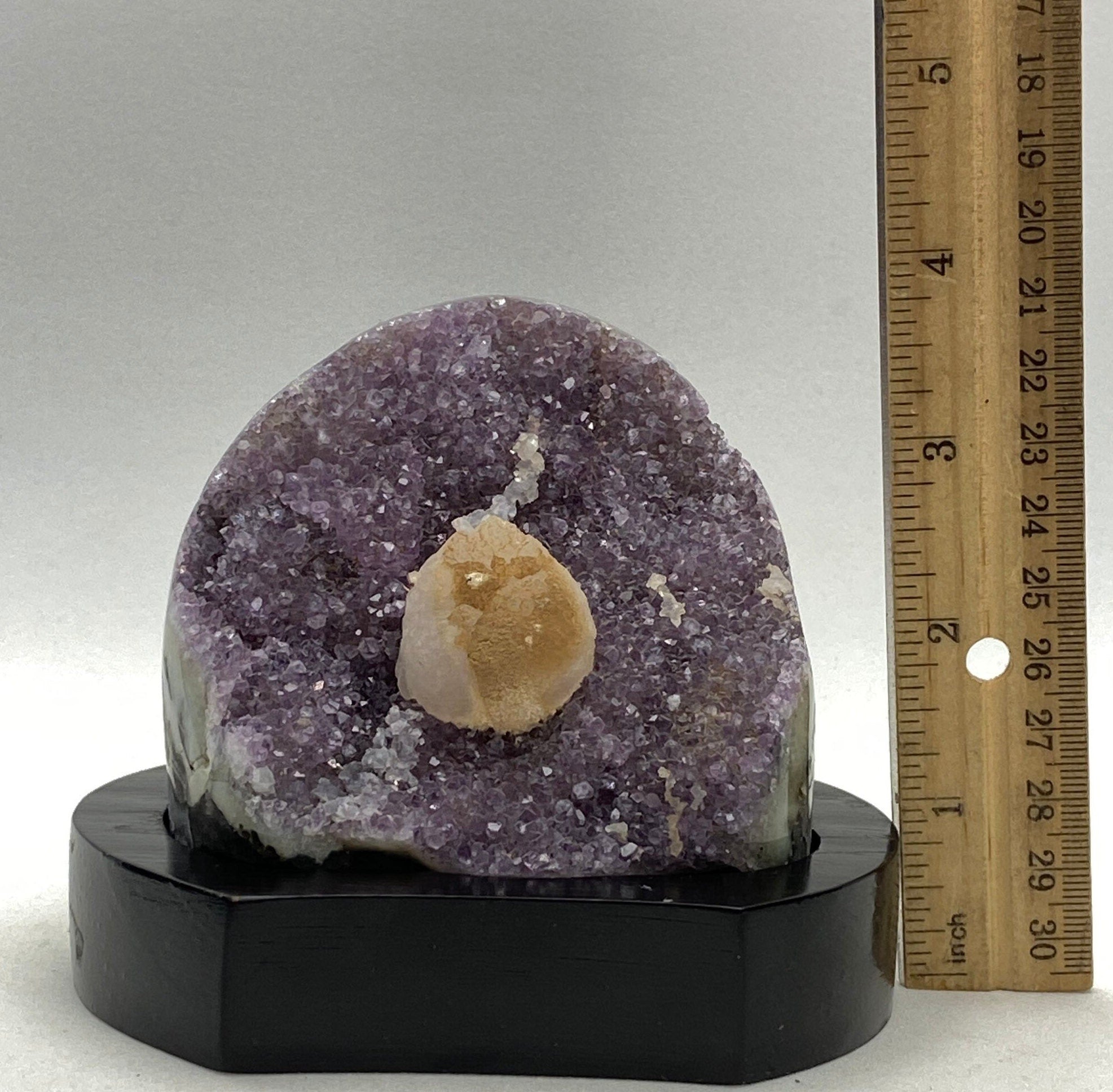 [shopname] - Amethyst geode cluster on a wood base, rock decor