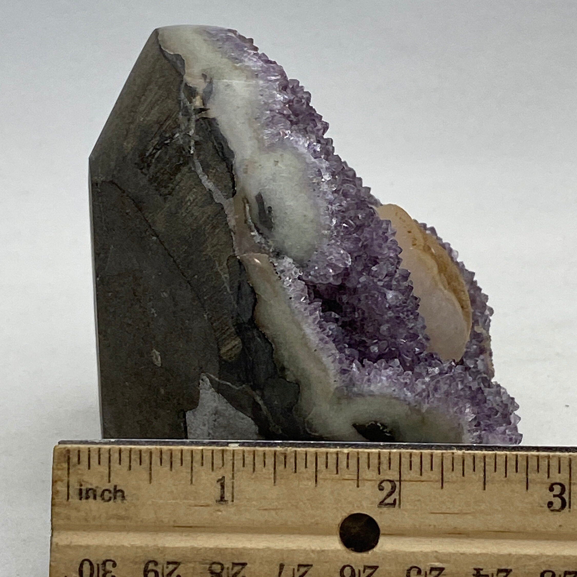 [shopname] - Amethyst geode cluster on a wood base, rock decor