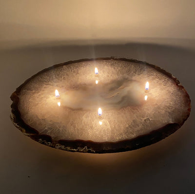 Rock oil candle - Extra Large agate slab | 16 inches wide, large agate rock oil lamp candle, table centerpiece, for rock or candle lover