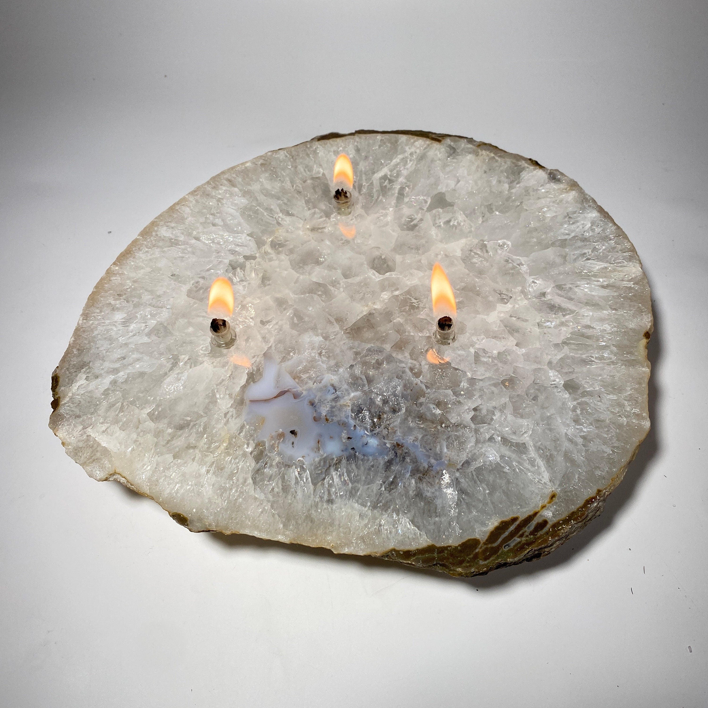 [shopname] - Large Agate Slab Oil Candle, rock decor