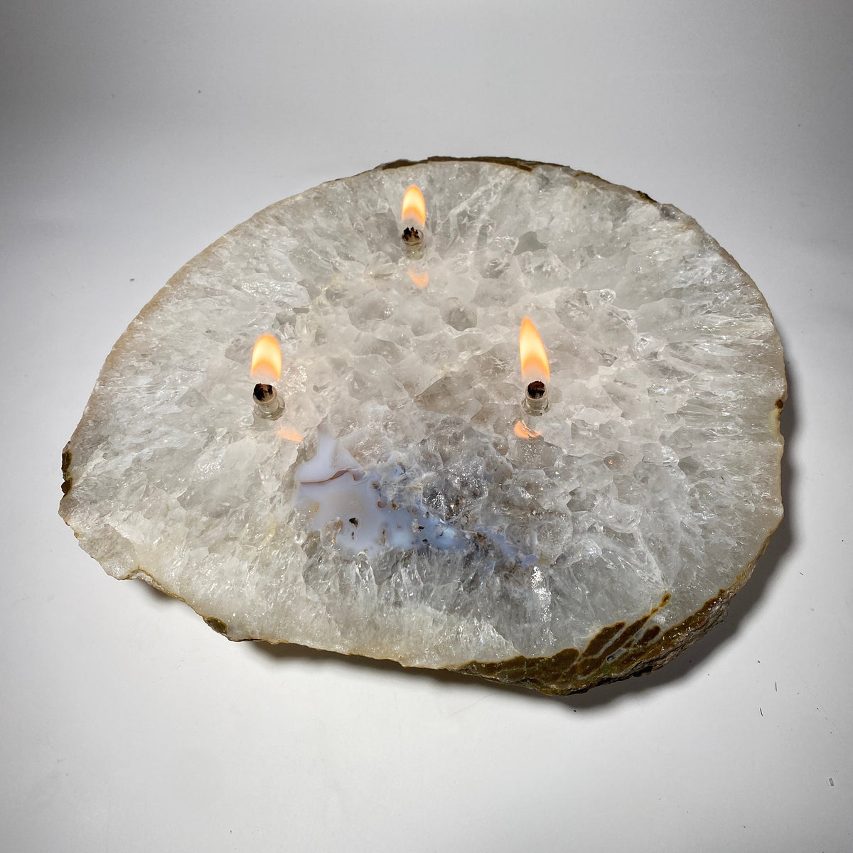 [shopname] - Large Agate Slab Oil Candle, rock decor