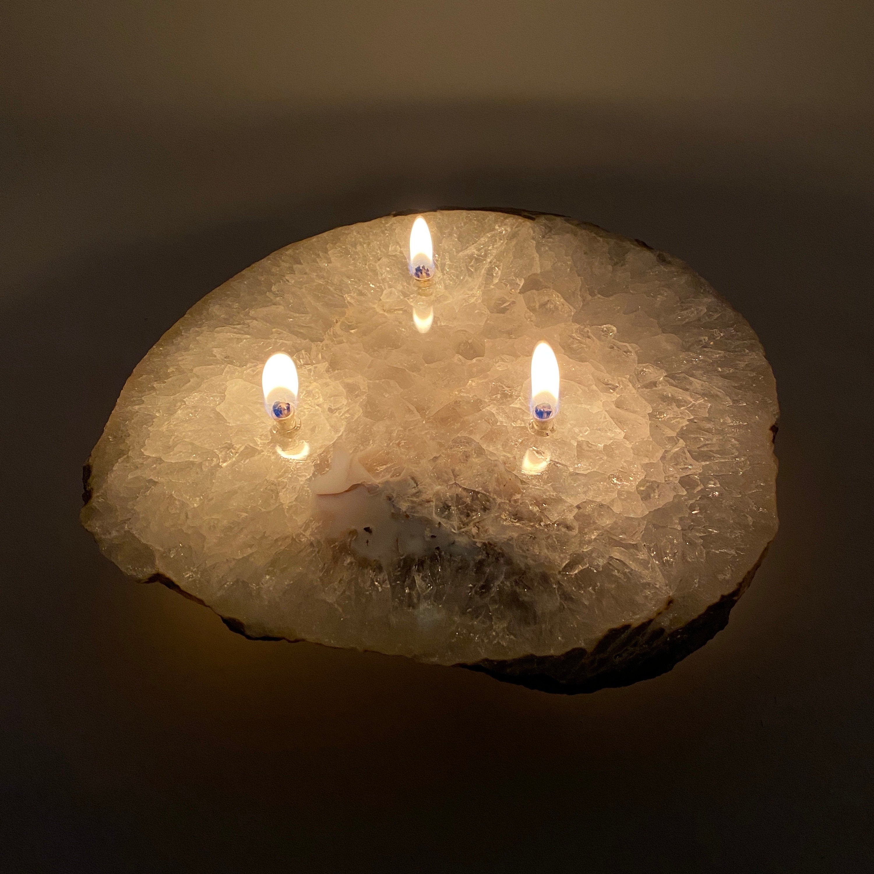 [shopname] - Large Agate Slab Oil Candle, rock decor