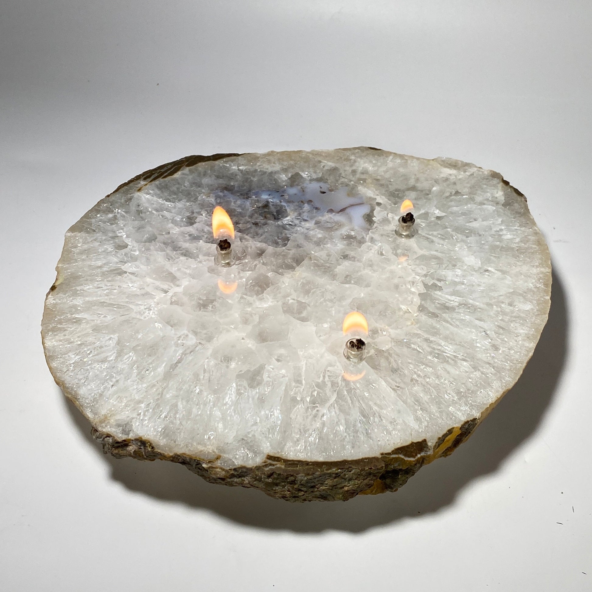 [shopname] - Large Agate Slab Oil Candle, rock decor