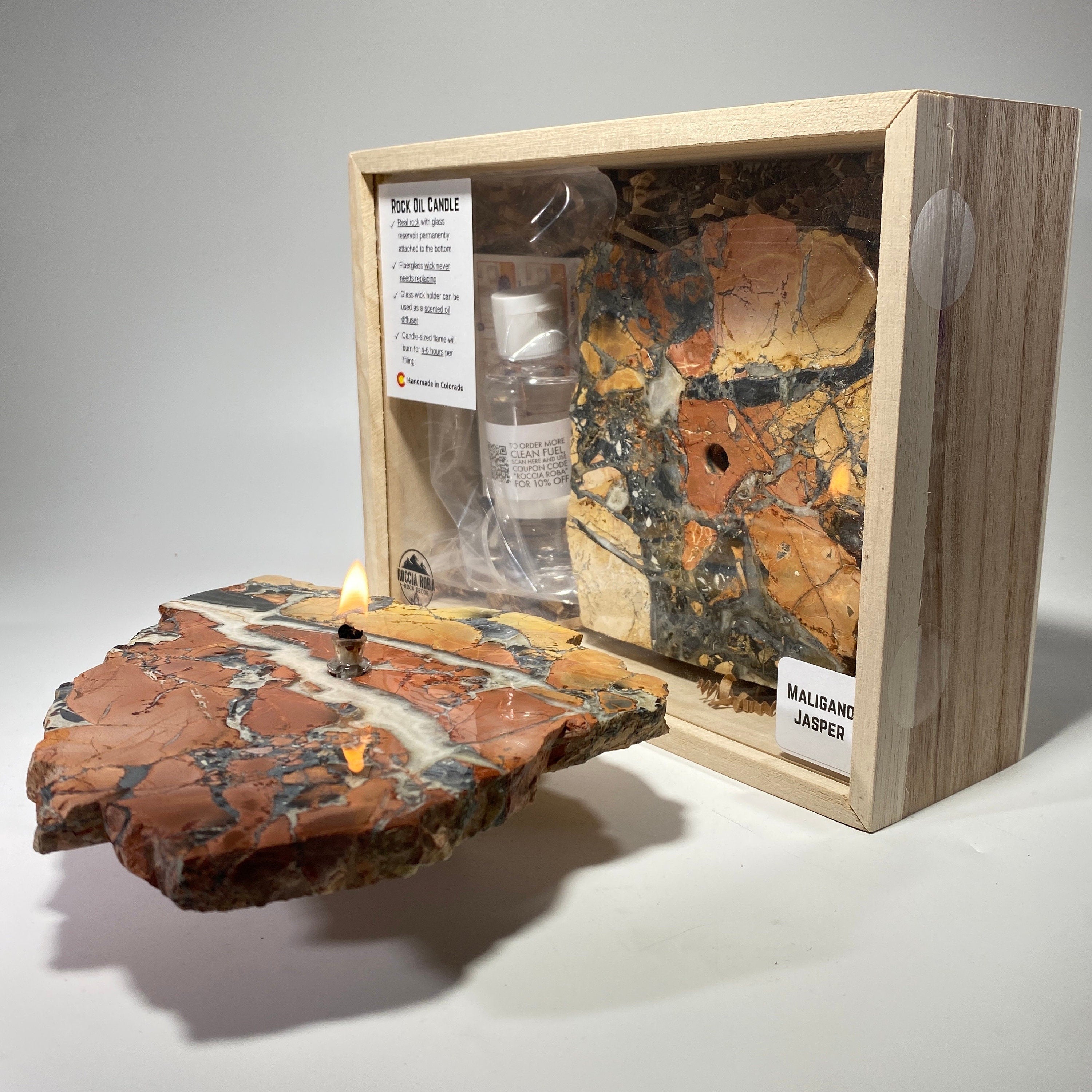 Unique Maligano Jasper Rock Candle Gift Box - Rustic Table Centerpiece