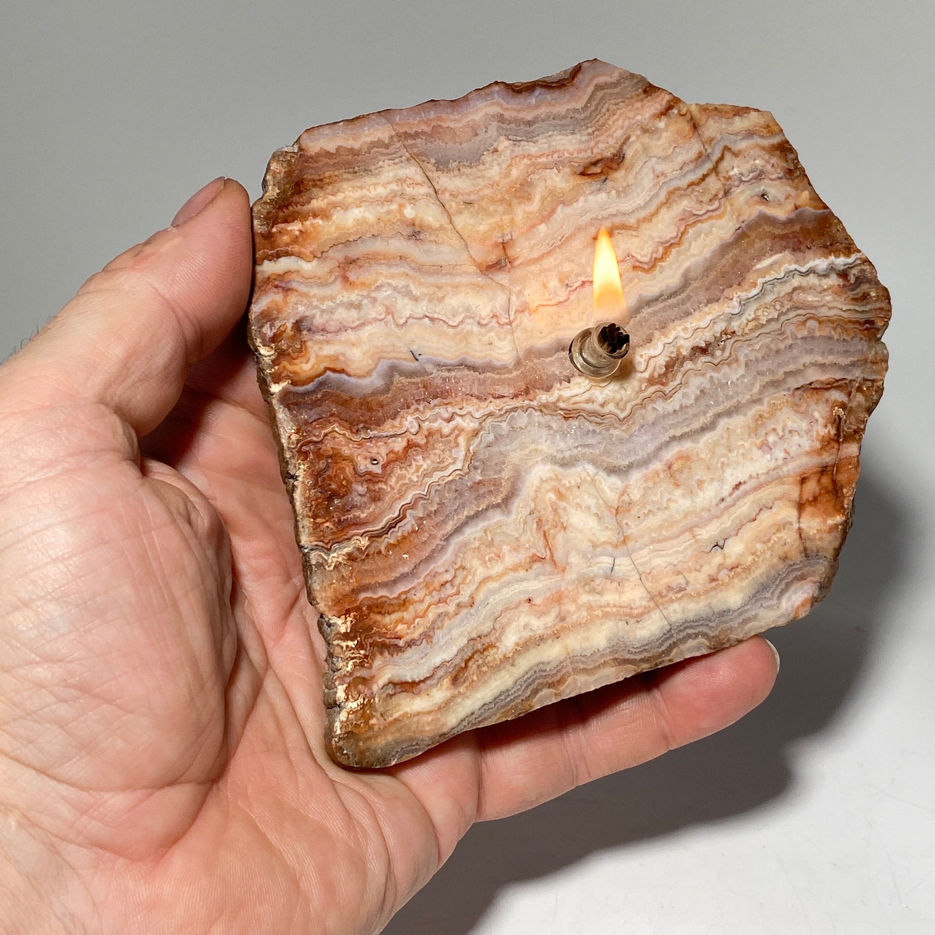 Unique Crazy Lace Agate Rock Candle