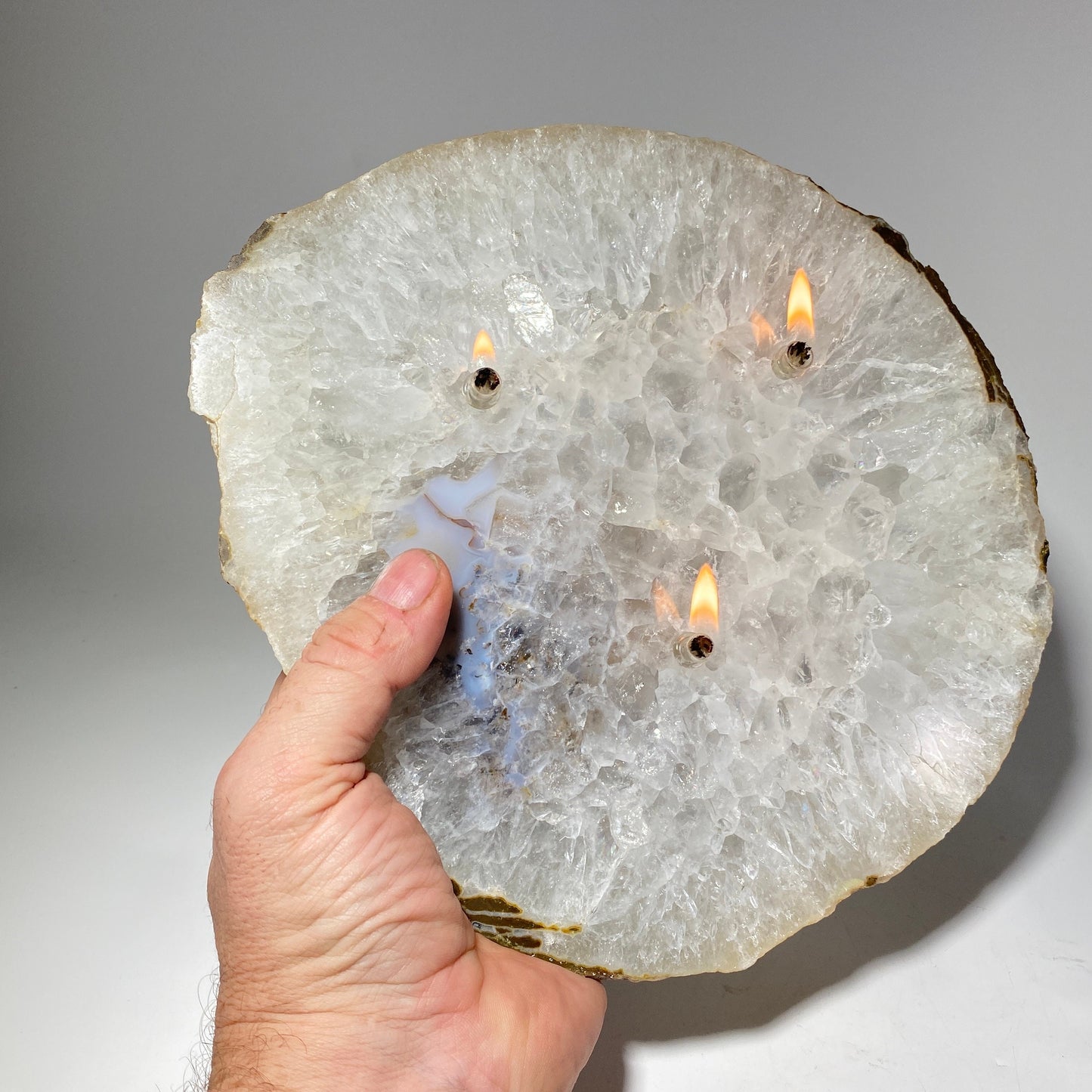 [shopname] - Large Agate Slab Oil Candle, rock decor