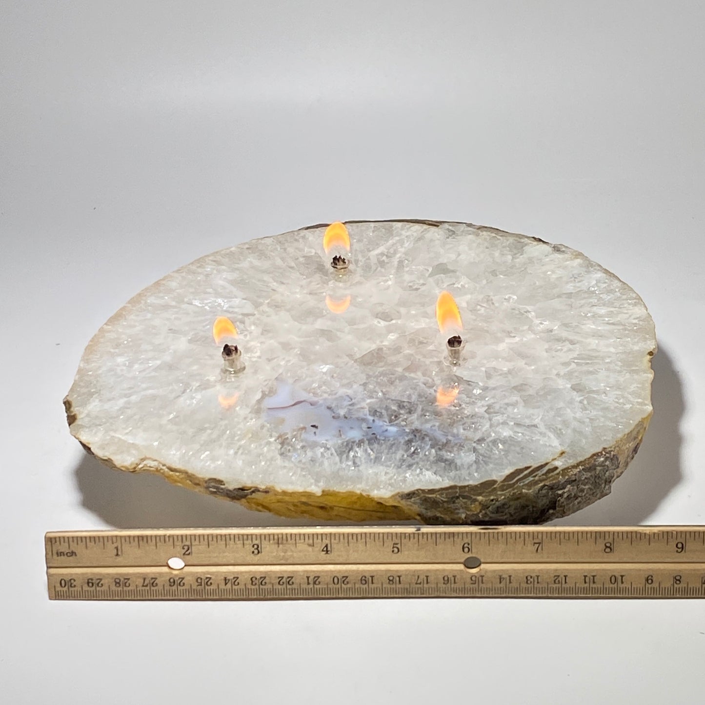[shopname] - Large Agate Slab Oil Candle, rock decor