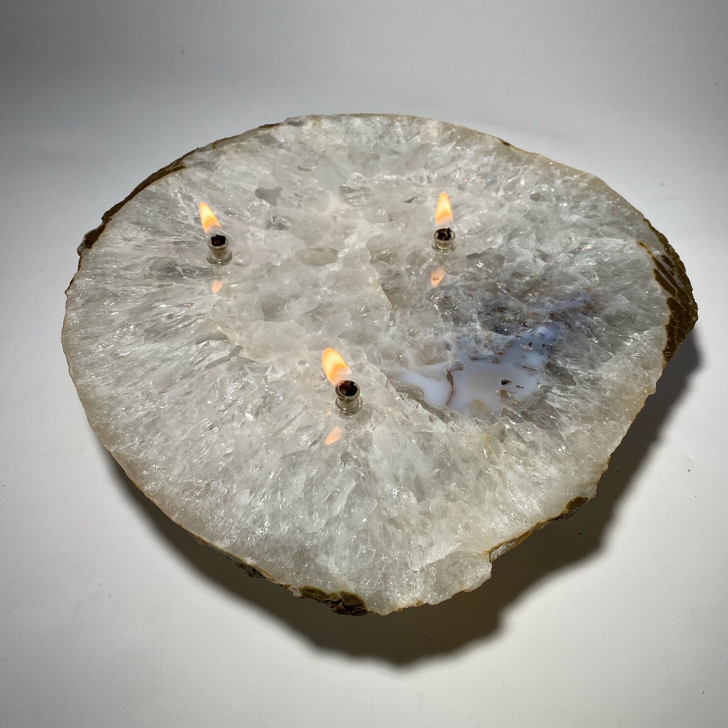 [shopname] - Large Agate Slab Oil Candle, rock decor