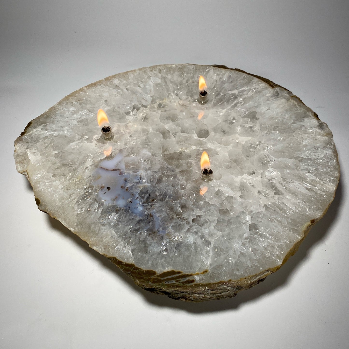 [shopname] - Large Agate Slab Oil Candle, rock decor