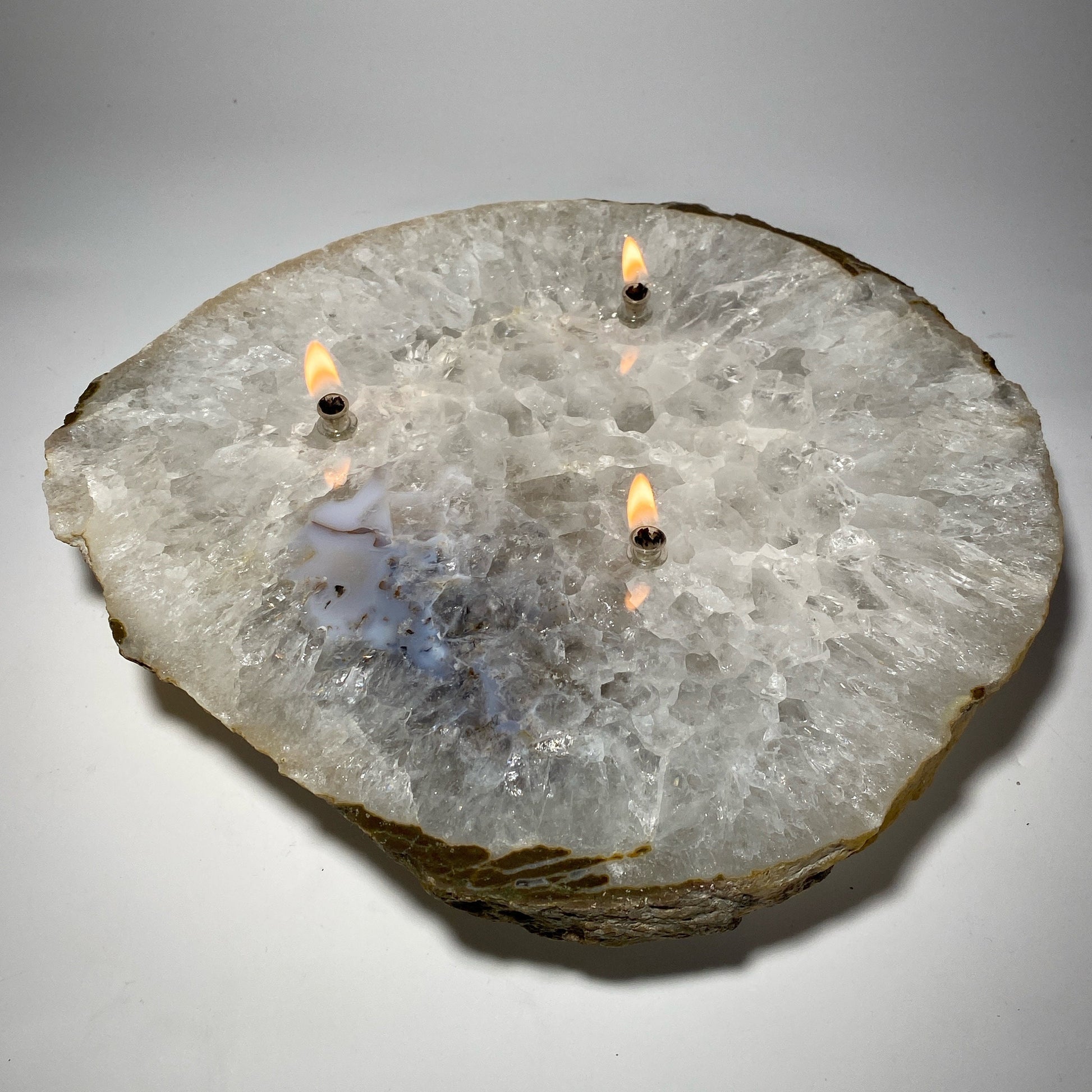 [shopname] - Large Agate Slab Oil Candle, rock decor