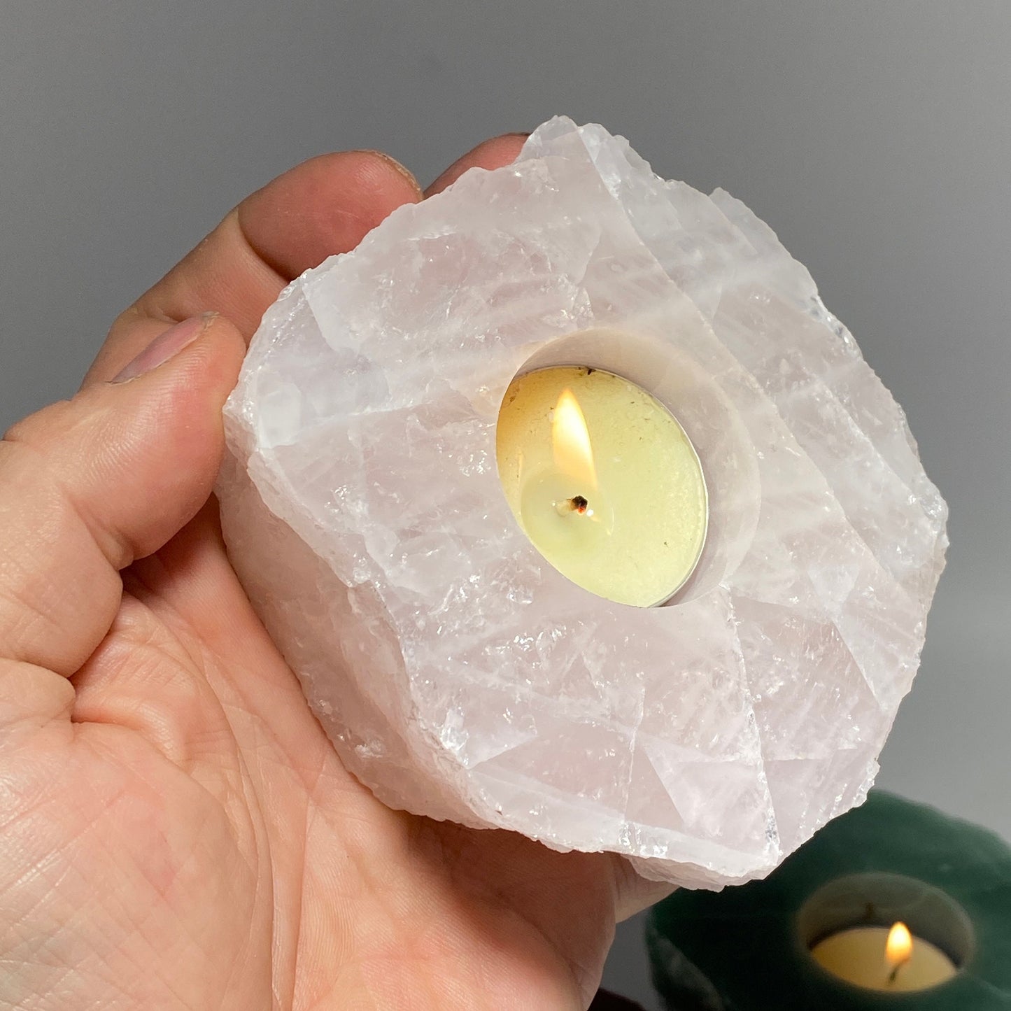[shopname] - Crystal tea light candle holder, rock decor