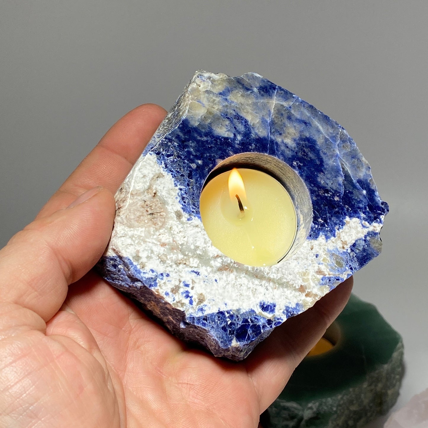 [shopname] - Crystal tea light candle holder, rock decor