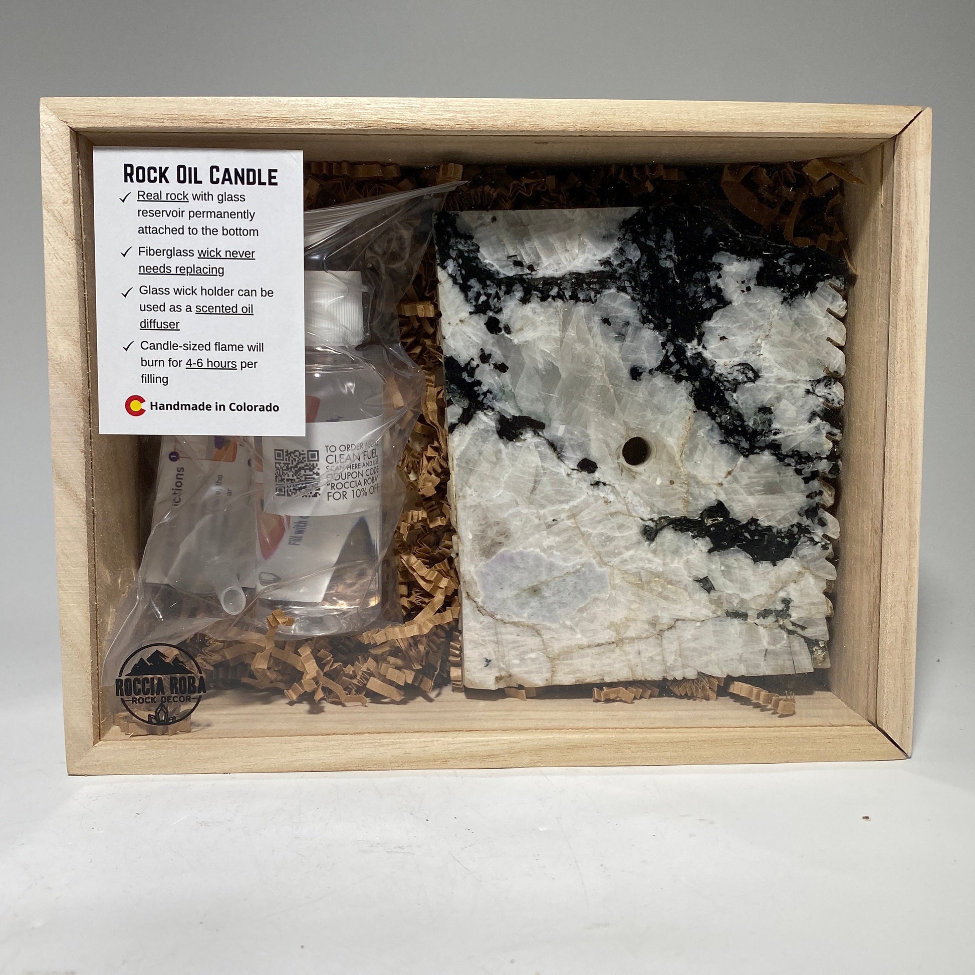 [shopname] - Rainbow Moonstone Rock Oil Candle Gift Box, rock decor