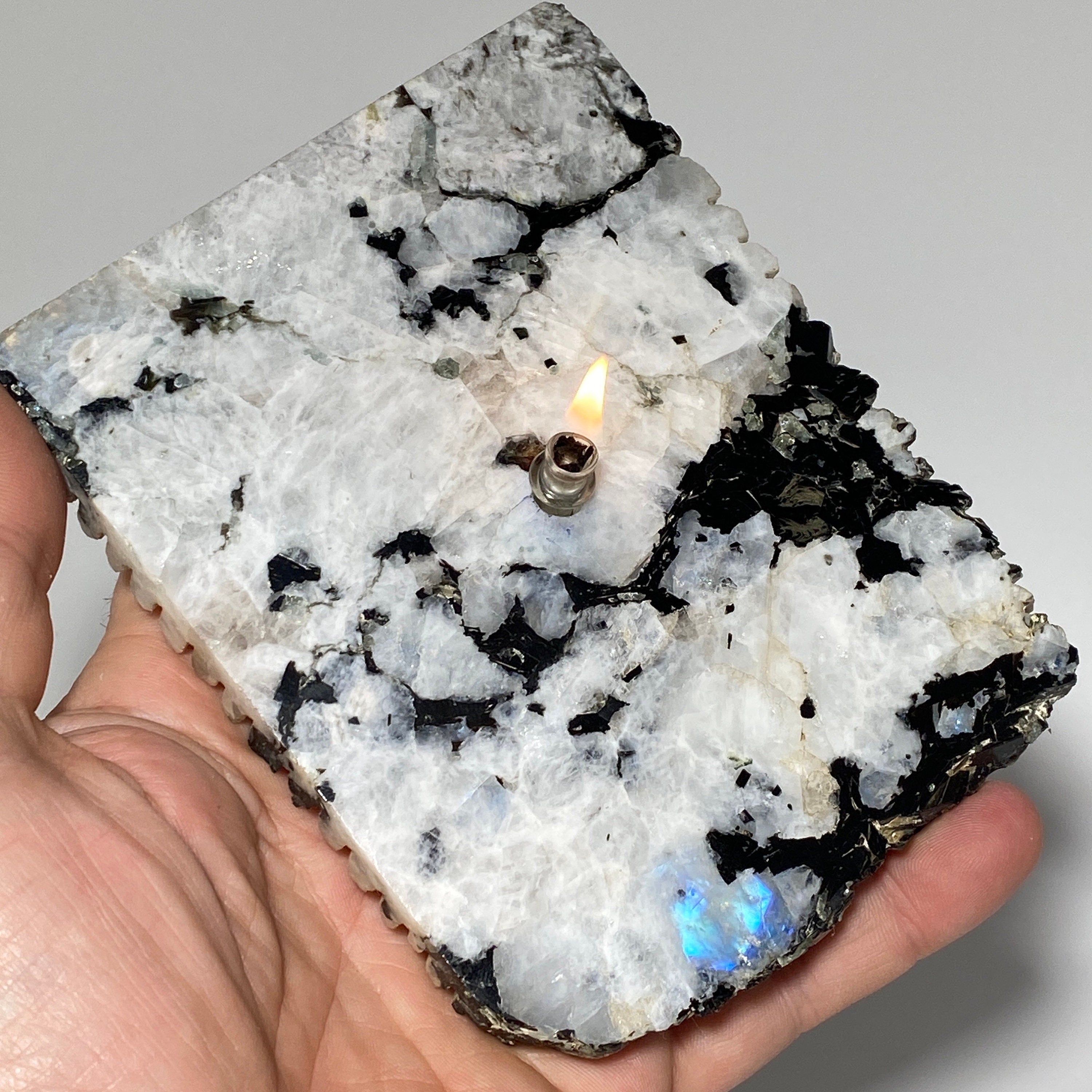 [shopname] - Rainbow Moonstone Rock Oil Candle Gift Box, rock decor
