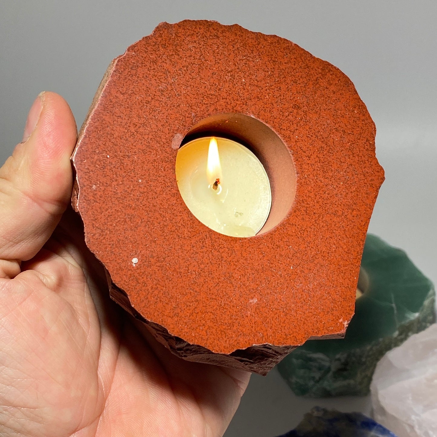 [shopname] - Crystal tea light candle holder, rock decor