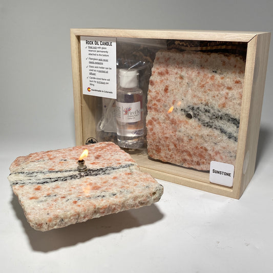 [shopname] - Sunstone Rock Oil Candle Gift Box, rock decor