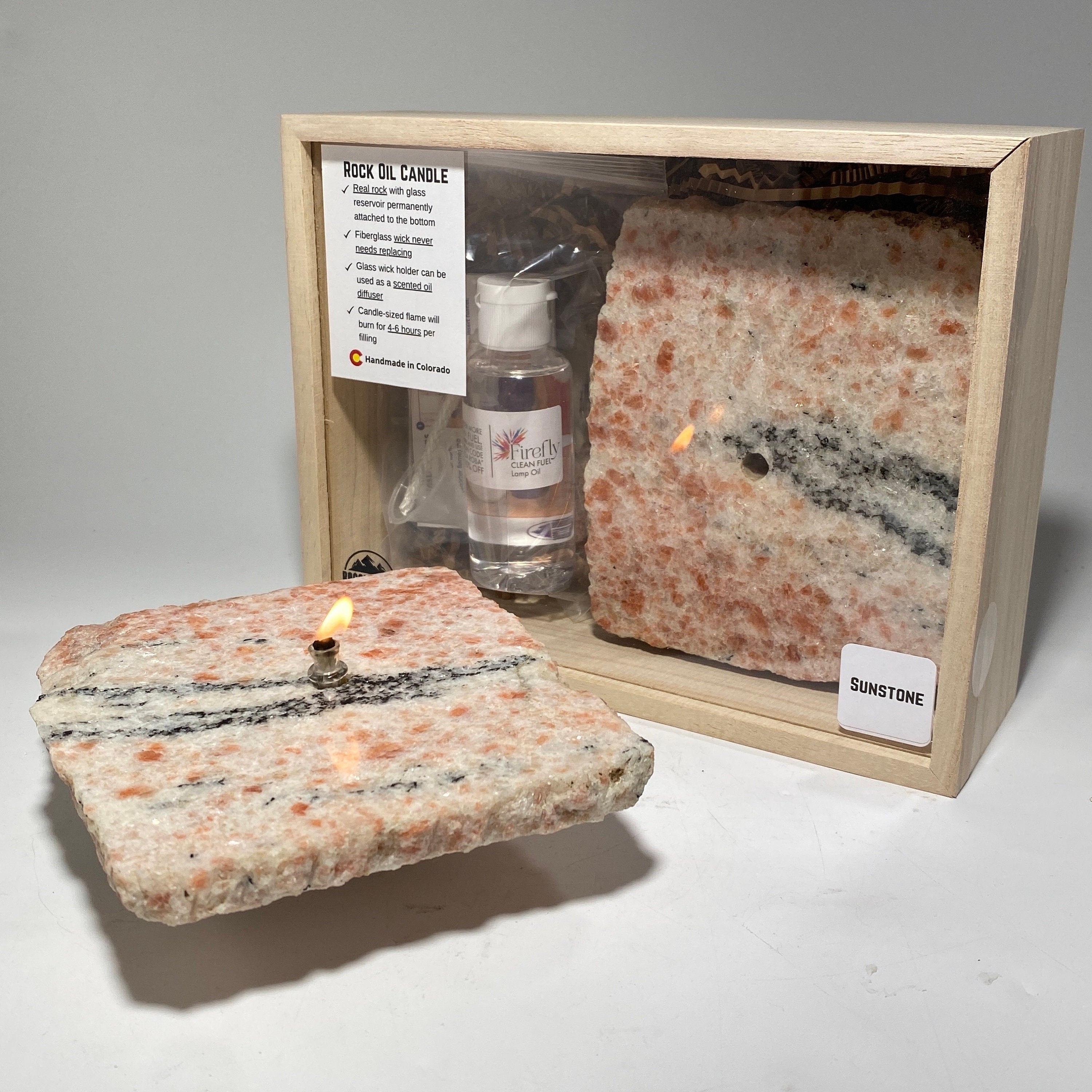 [shopname] - Sunstone Rock Oil Candle Gift Box, rock decor