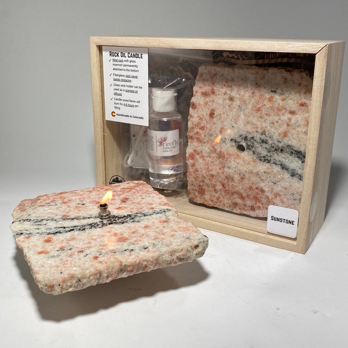 [shopname] - Sunstone Rock Oil Candle Gift Box, rock decor