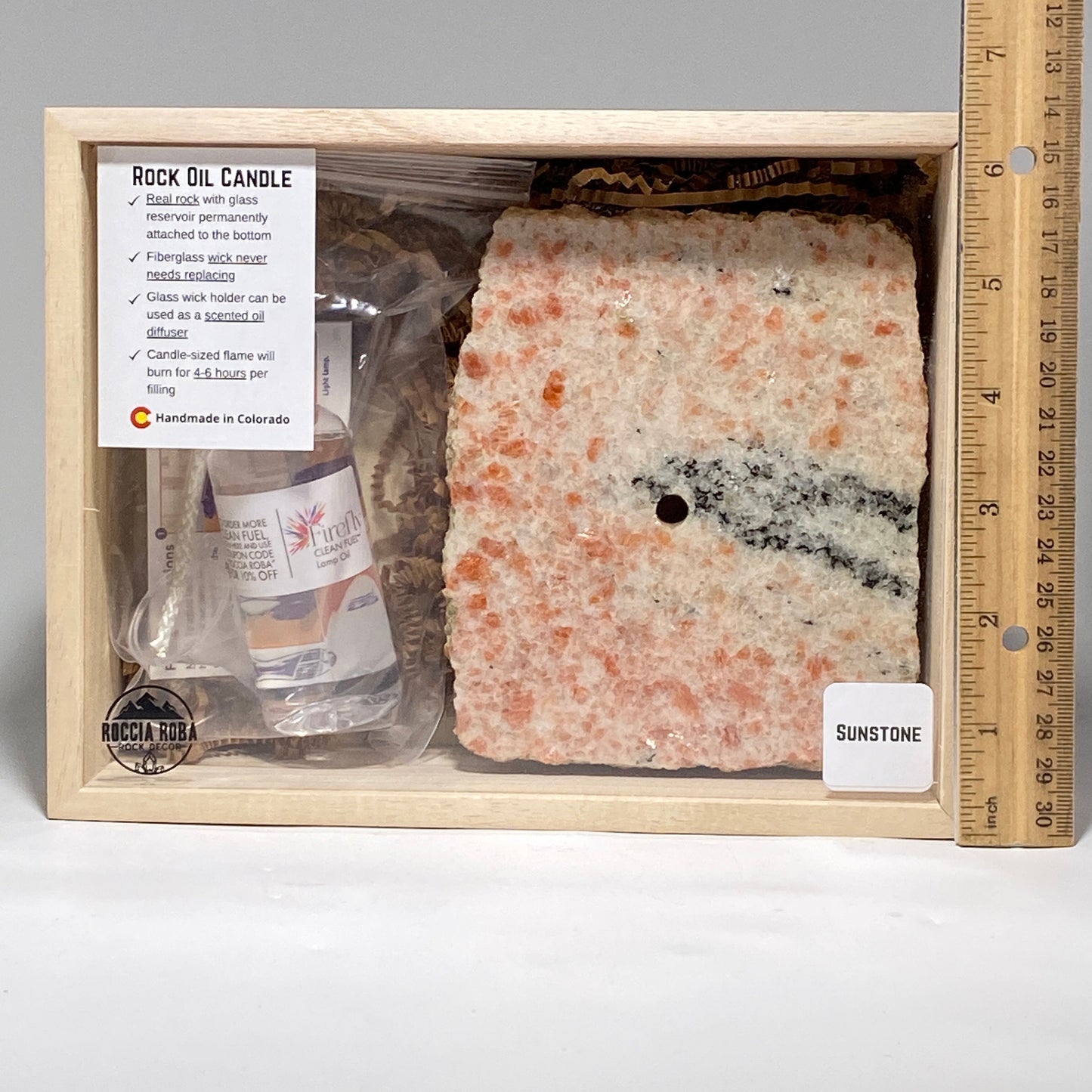 [shopname] - Sunstone Rock Oil Candle Gift Box, rock decor