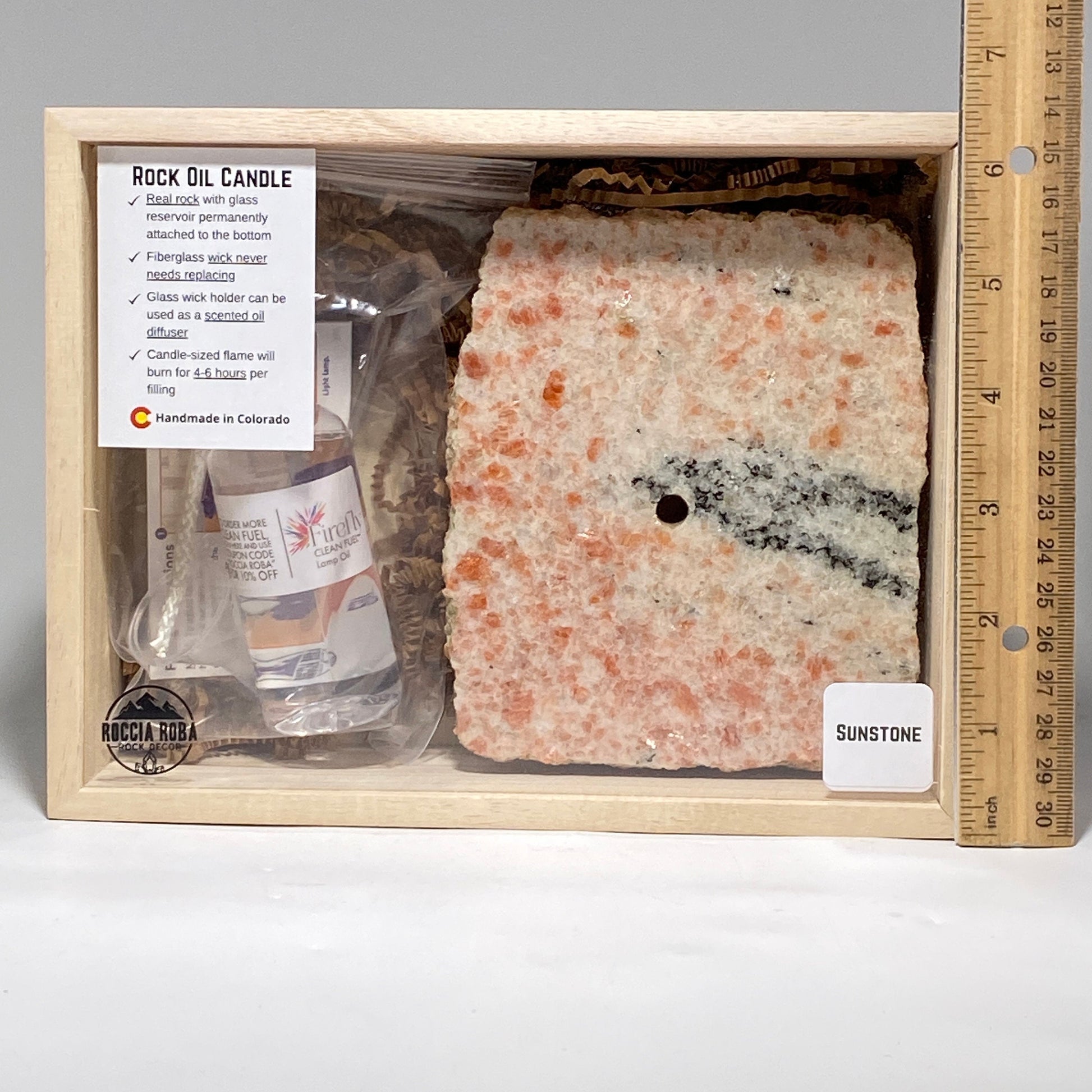 [shopname] - Sunstone Rock Oil Candle Gift Box, rock decor