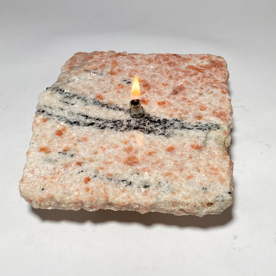 Sunstone rock candle | rock oil lamp, stone oil candle, unique gift for candle or rock lover, sunstone candle, orange crystal