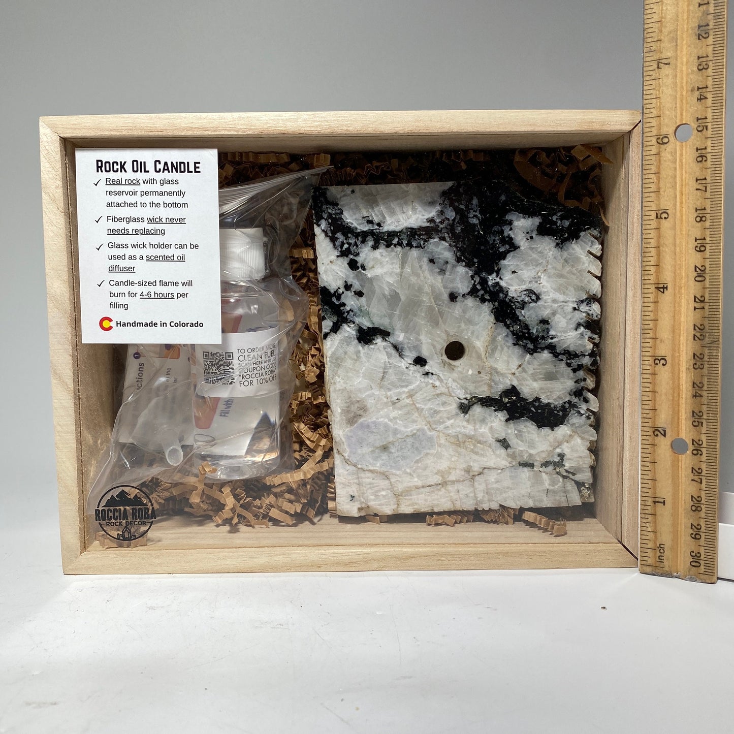 [shopname] - Rainbow Moonstone Rock Oil Candle Gift Box, rock decor