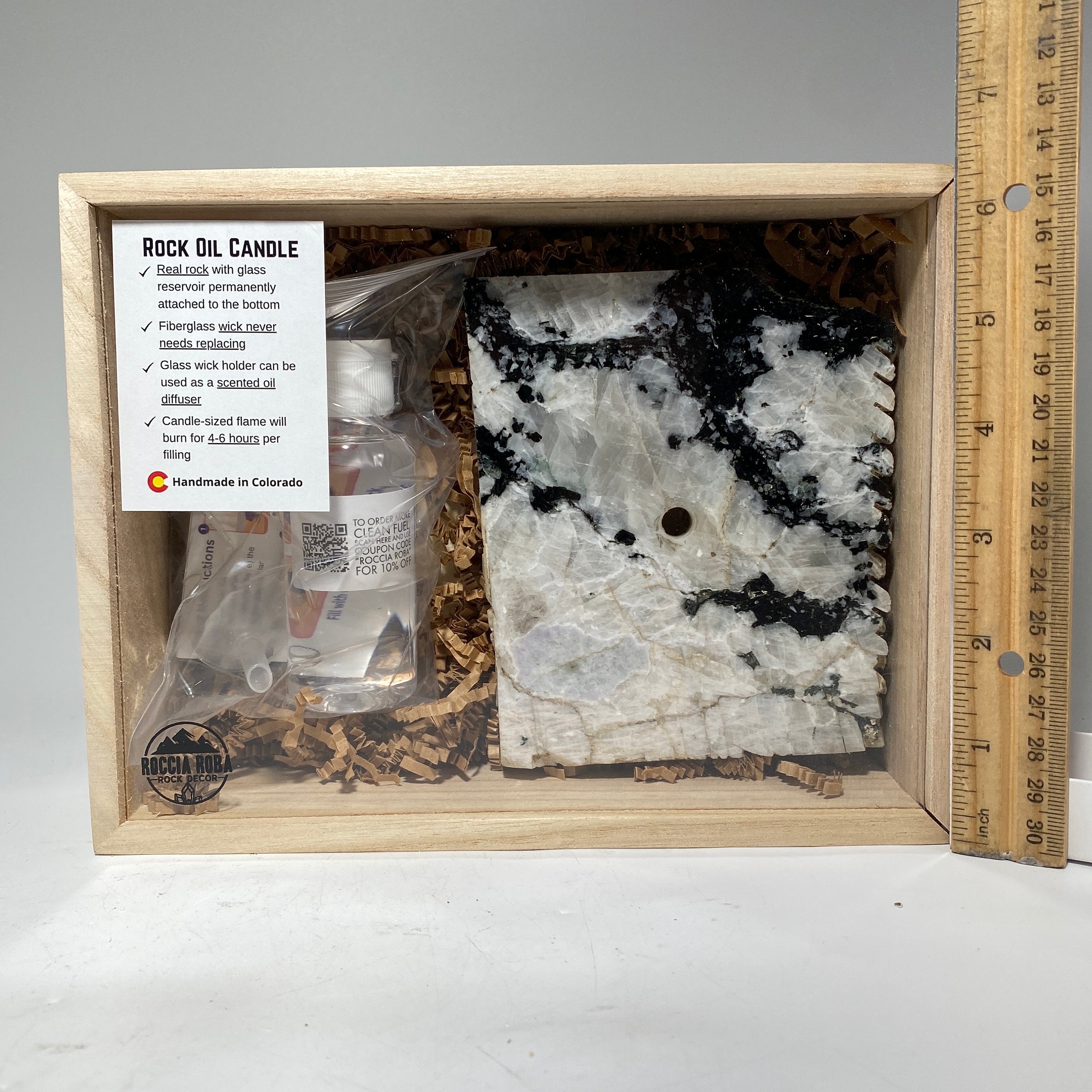 [shopname] - Rainbow Moonstone Rock Oil Candle Gift Box, rock decor