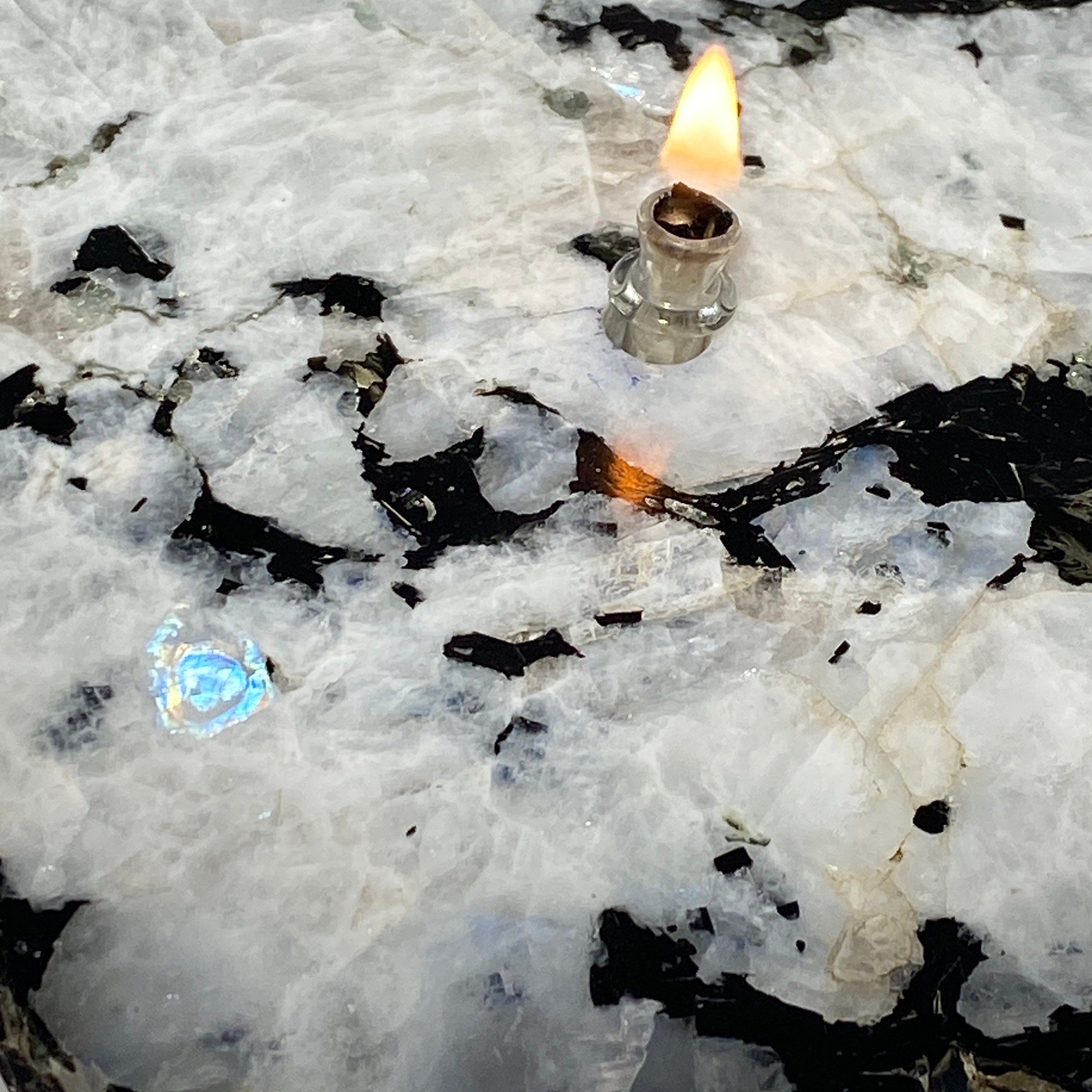 [shopname] - Rainbow Moonstone Rock Oil Candle Gift Box, rock decor