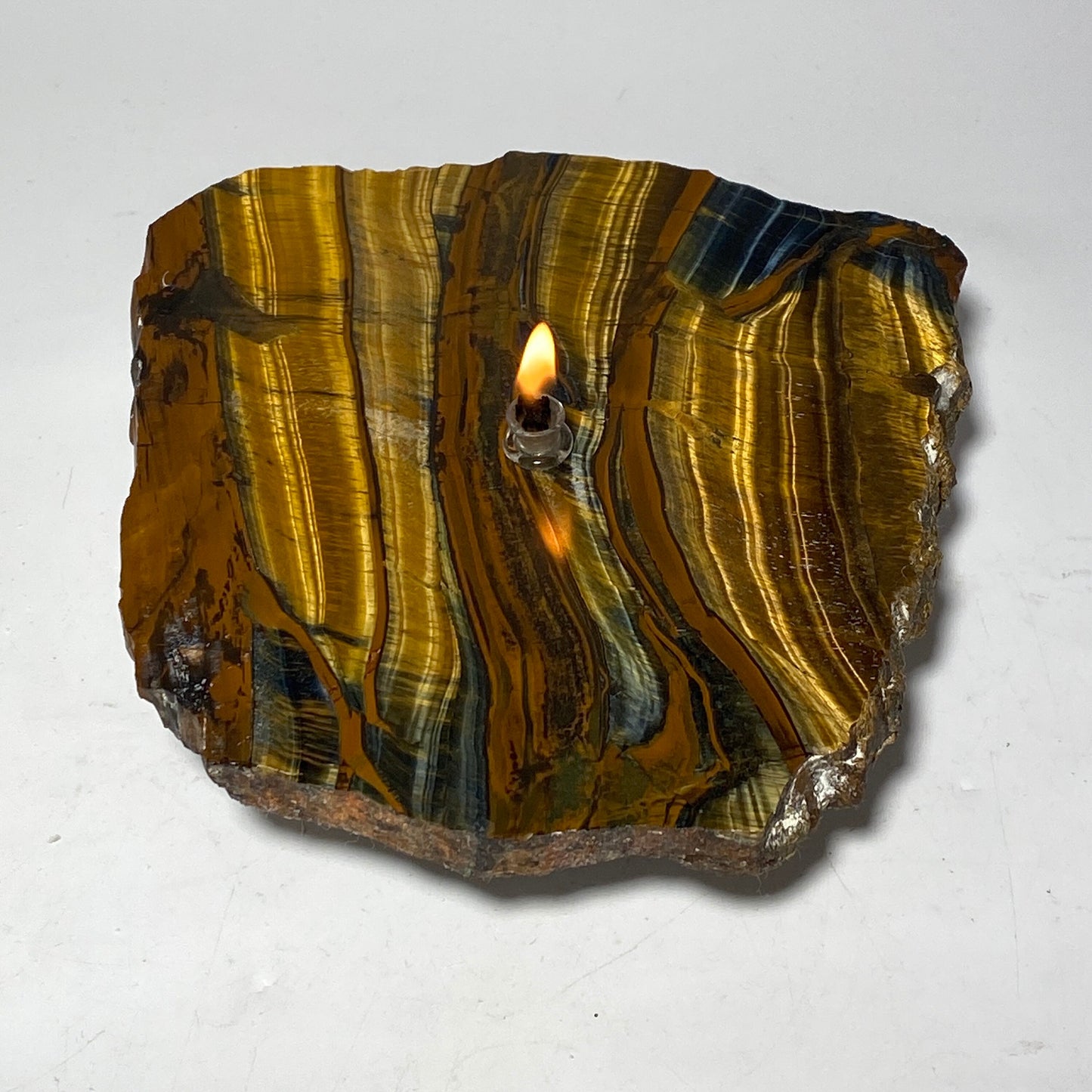 Rock Candle gift box - Tigers Eye | agate oil candle, rustic decor, rock or candle lover gift, table centerpiece, stone oil candle