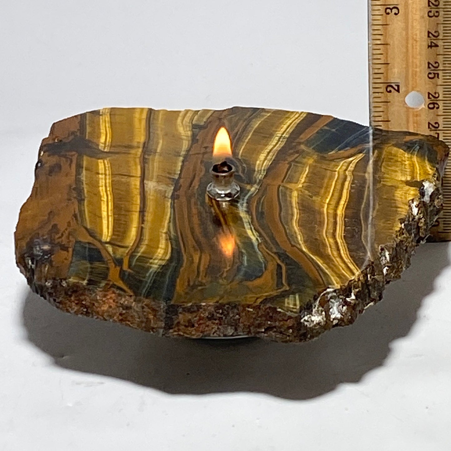 [shopname] - Rock Candle gift box - Tigers Eye, rock decor