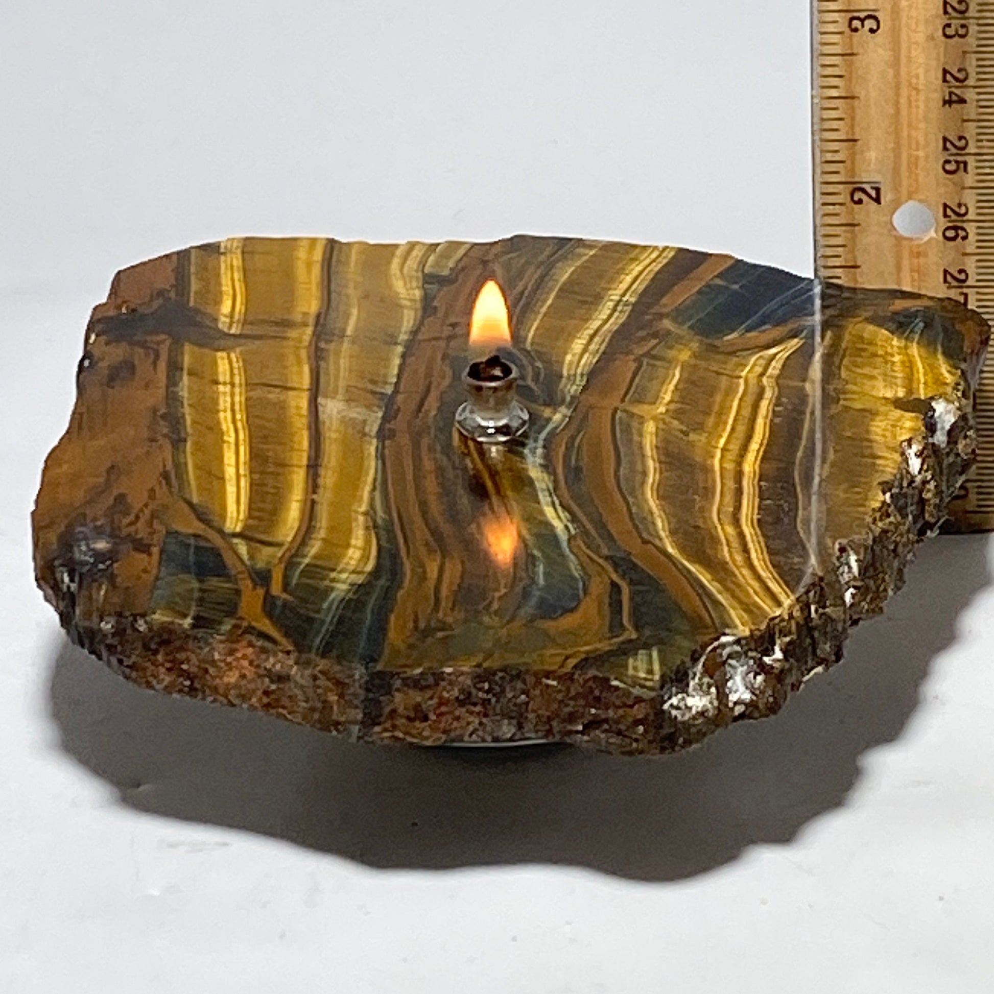 [shopname] - Rock Candle gift box - Tigers Eye, rock decor