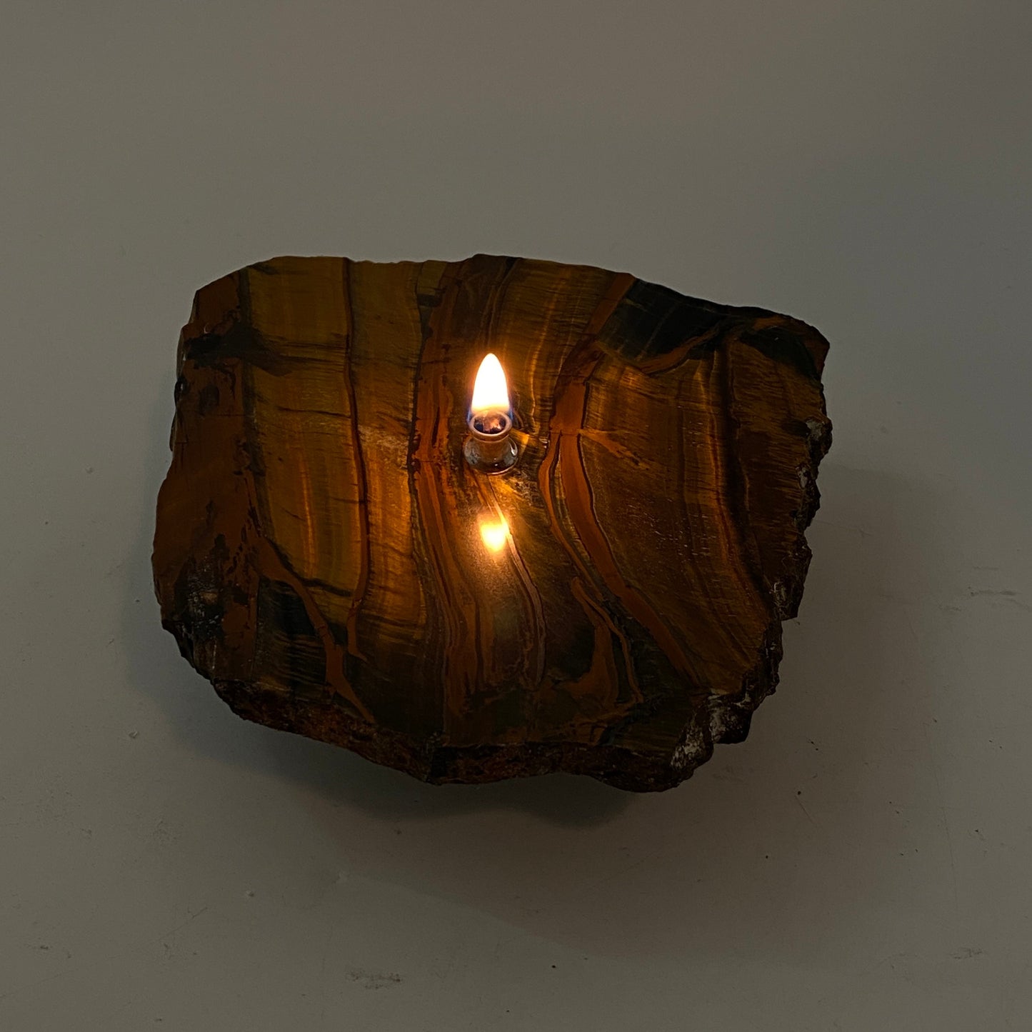 [shopname] - Rock Candle gift box - Tigers Eye, rock decor