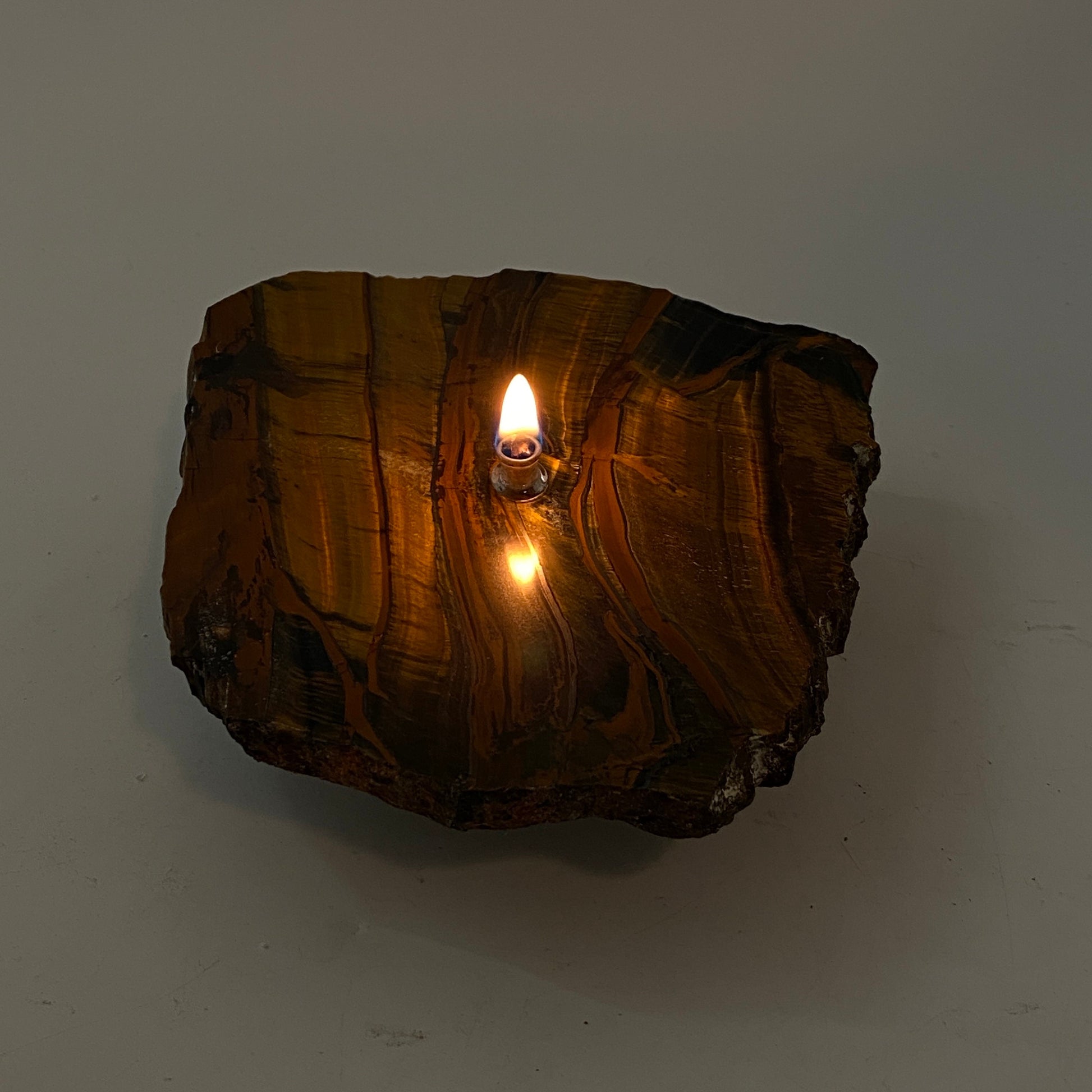 [shopname] - Rock Candle gift box - Tigers Eye, rock decor