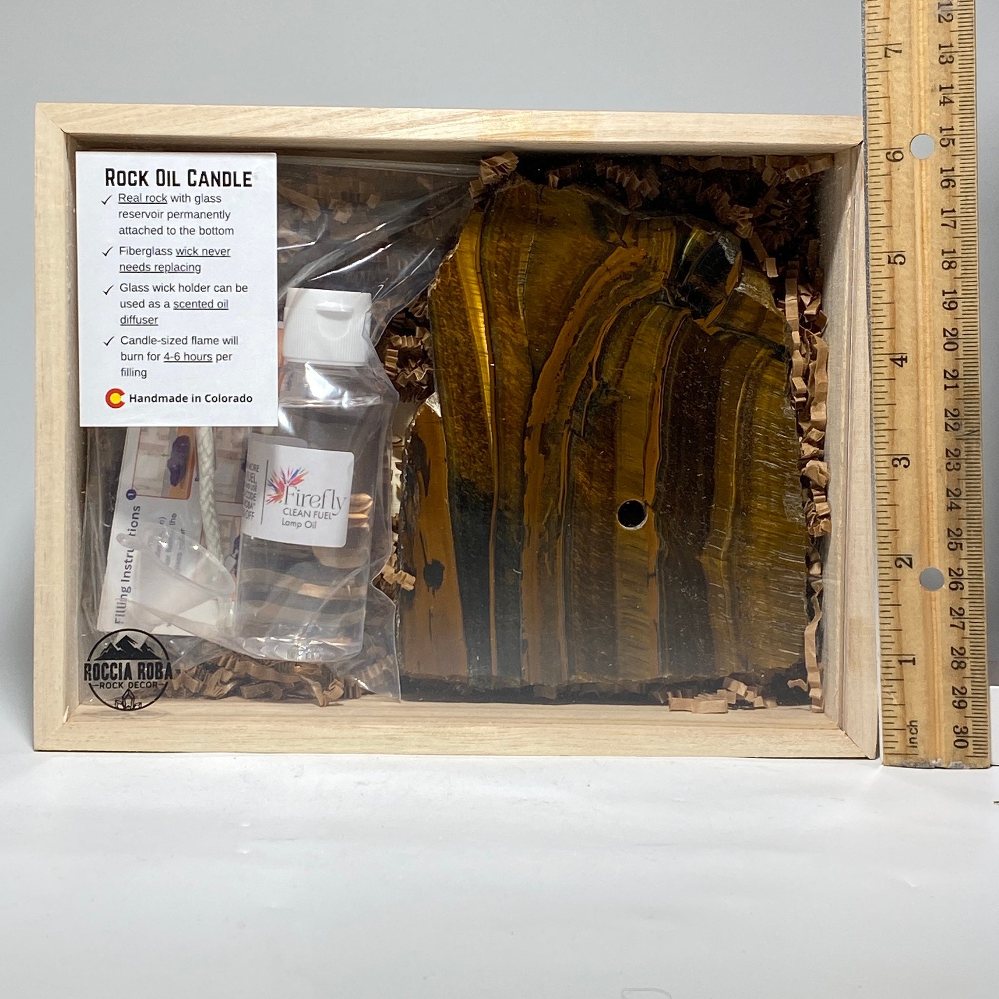 [shopname] - Rock Candle gift box - Tigers Eye, rock decor