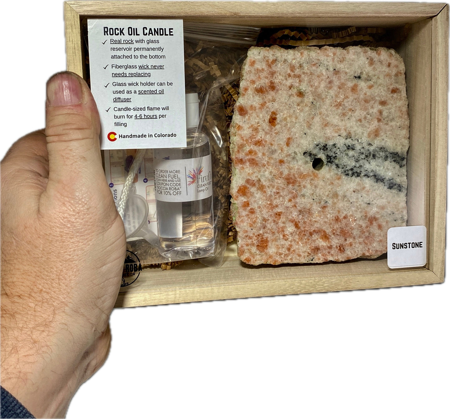 [shopname] - Sunstone Rock Oil Candle Gift Box, rock decor