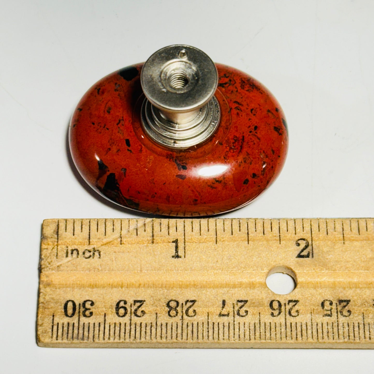 [shopname] - Polished red jasper drawer knob, brushed nickel base, rock decor